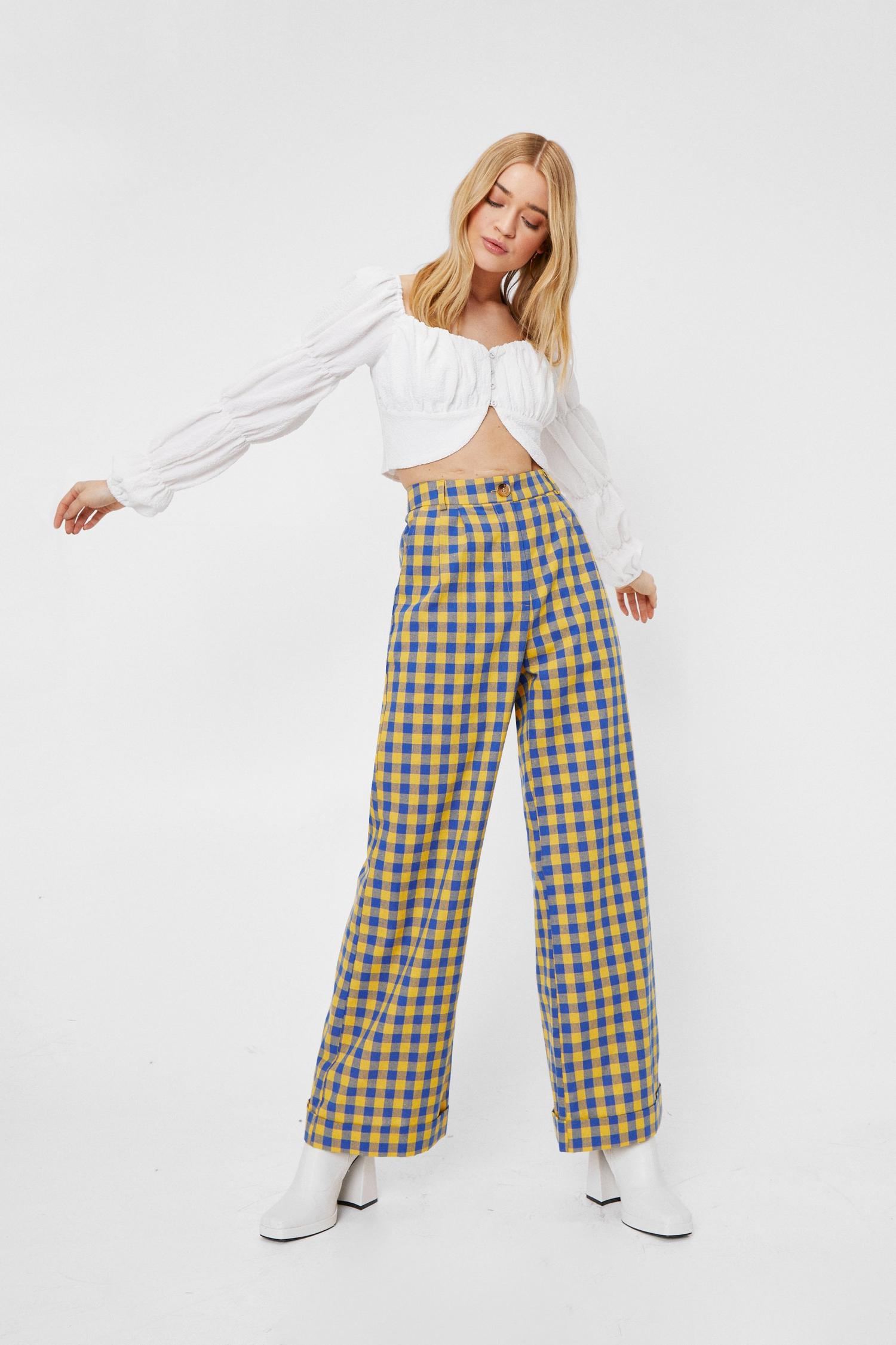 High Waisted Wide Leg Gingham Pants | Nasty Gal