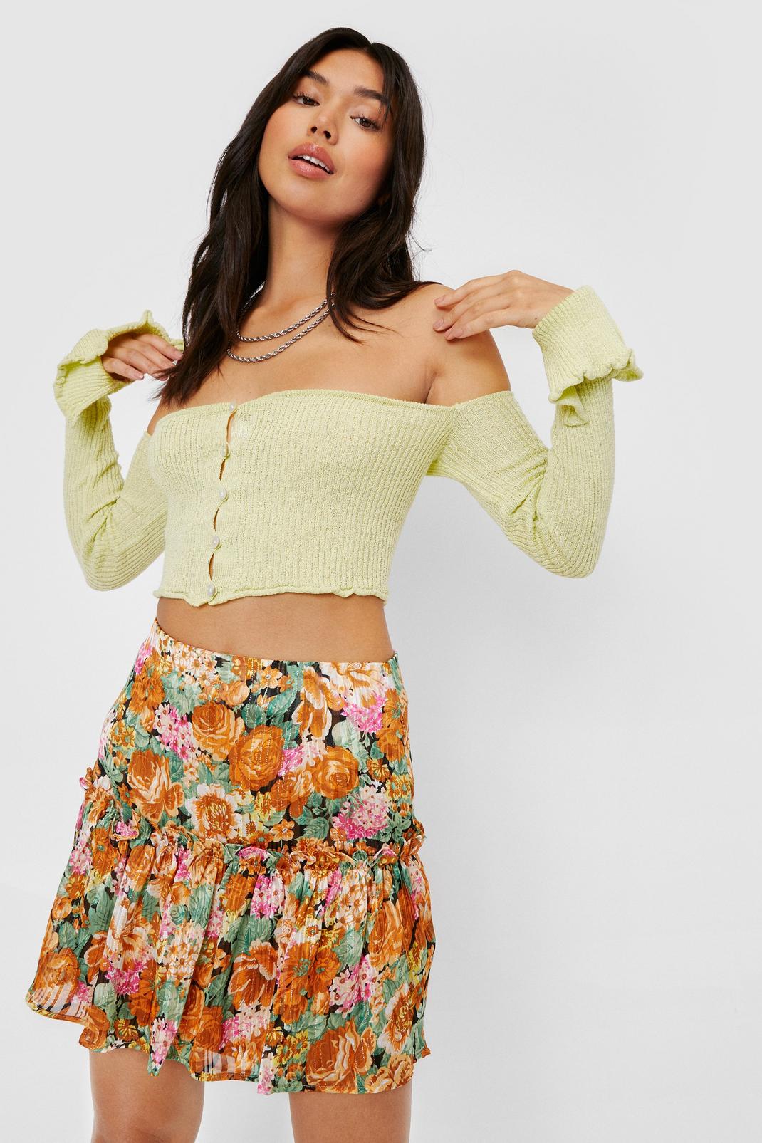 Multi Floral Pleated Mini Skirt image number 1