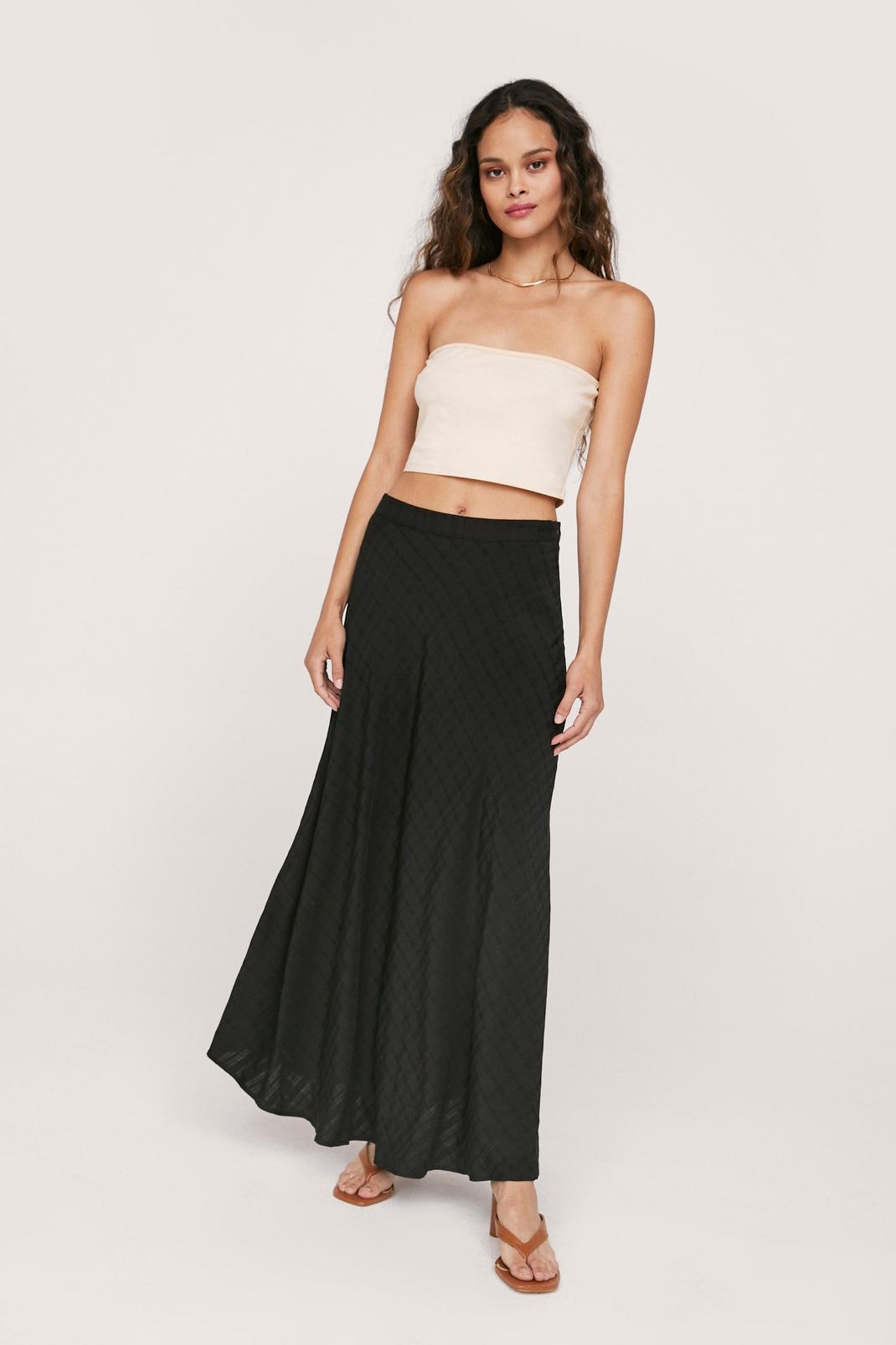 Black Jacquard High Waisted Midi Skirt image number 1