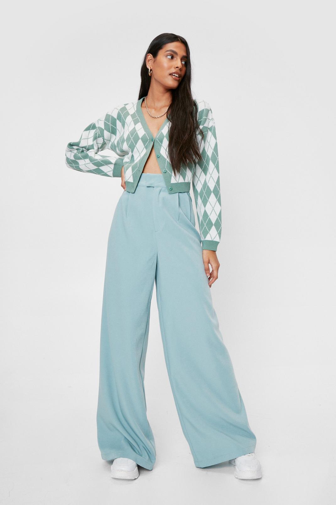 Abyss green High Waisted Tailored Wide Leg Trousers image number 1