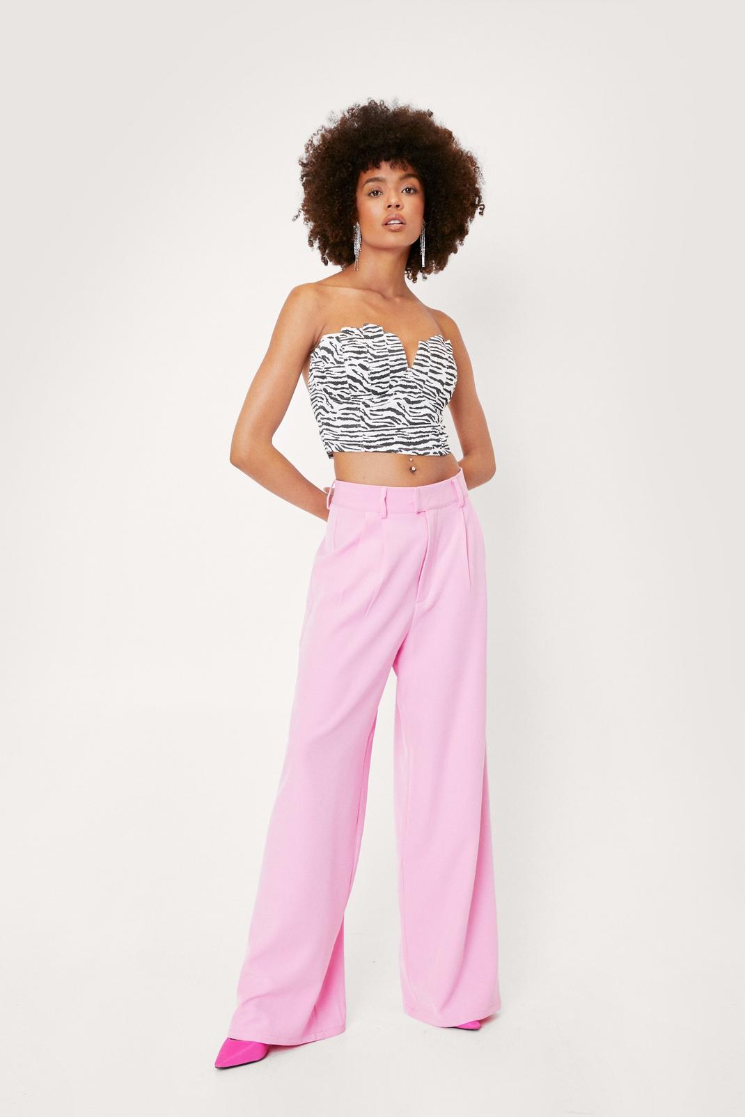 Hot pink High Waisted Tailored Wide Leg Pants image number 1