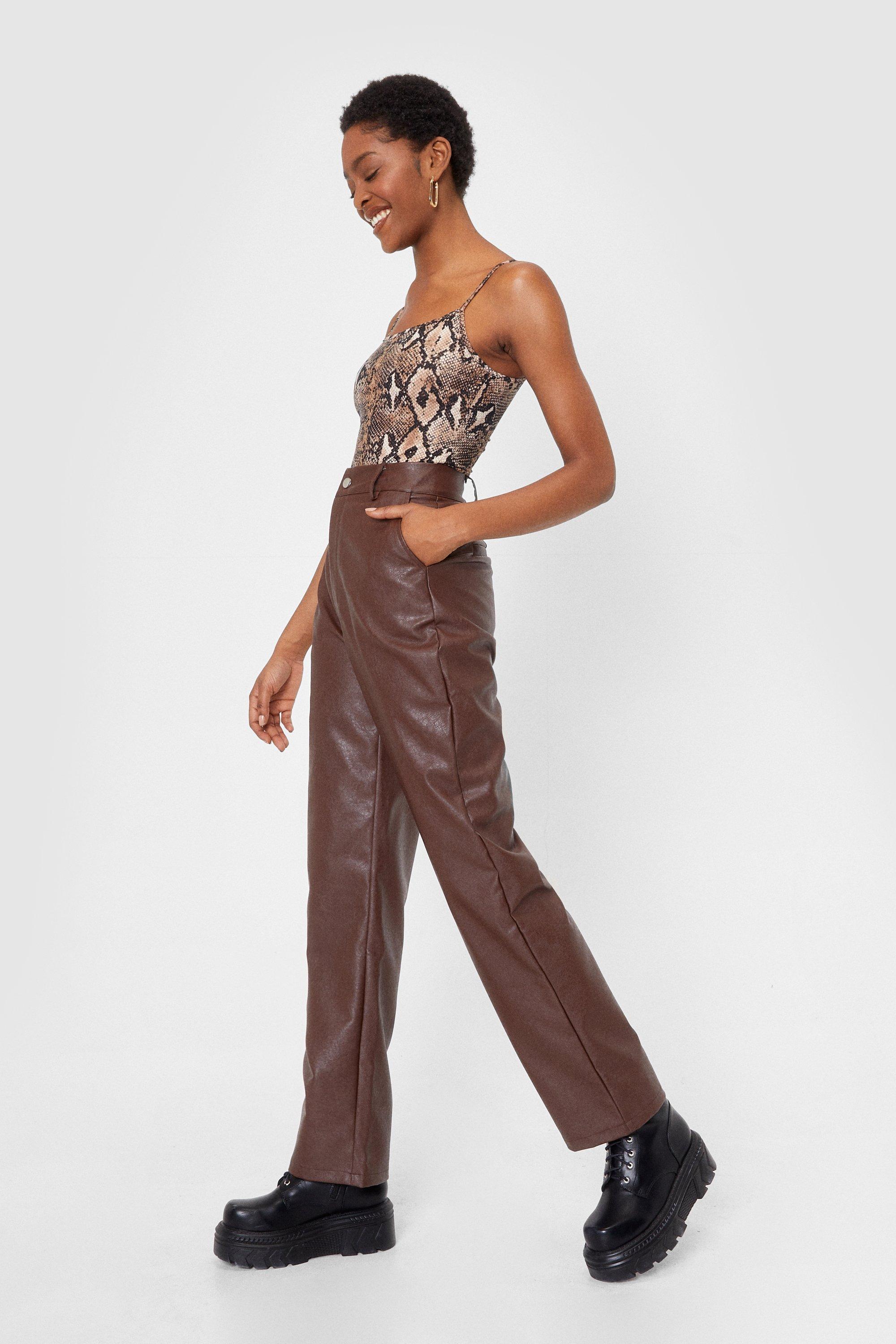 Seam Detail High Waisted Faux Leather Trousers