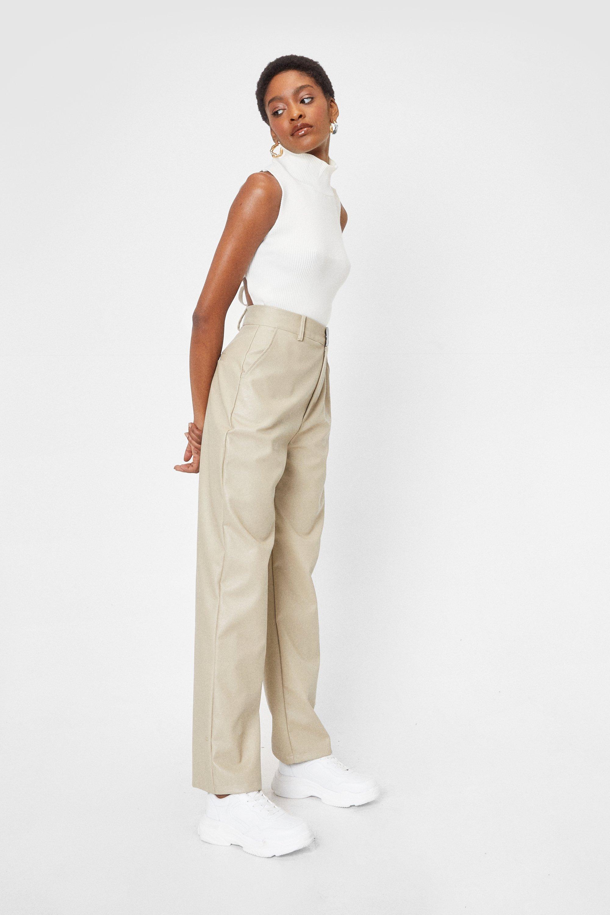 Taupe High-Waist Straight Pants