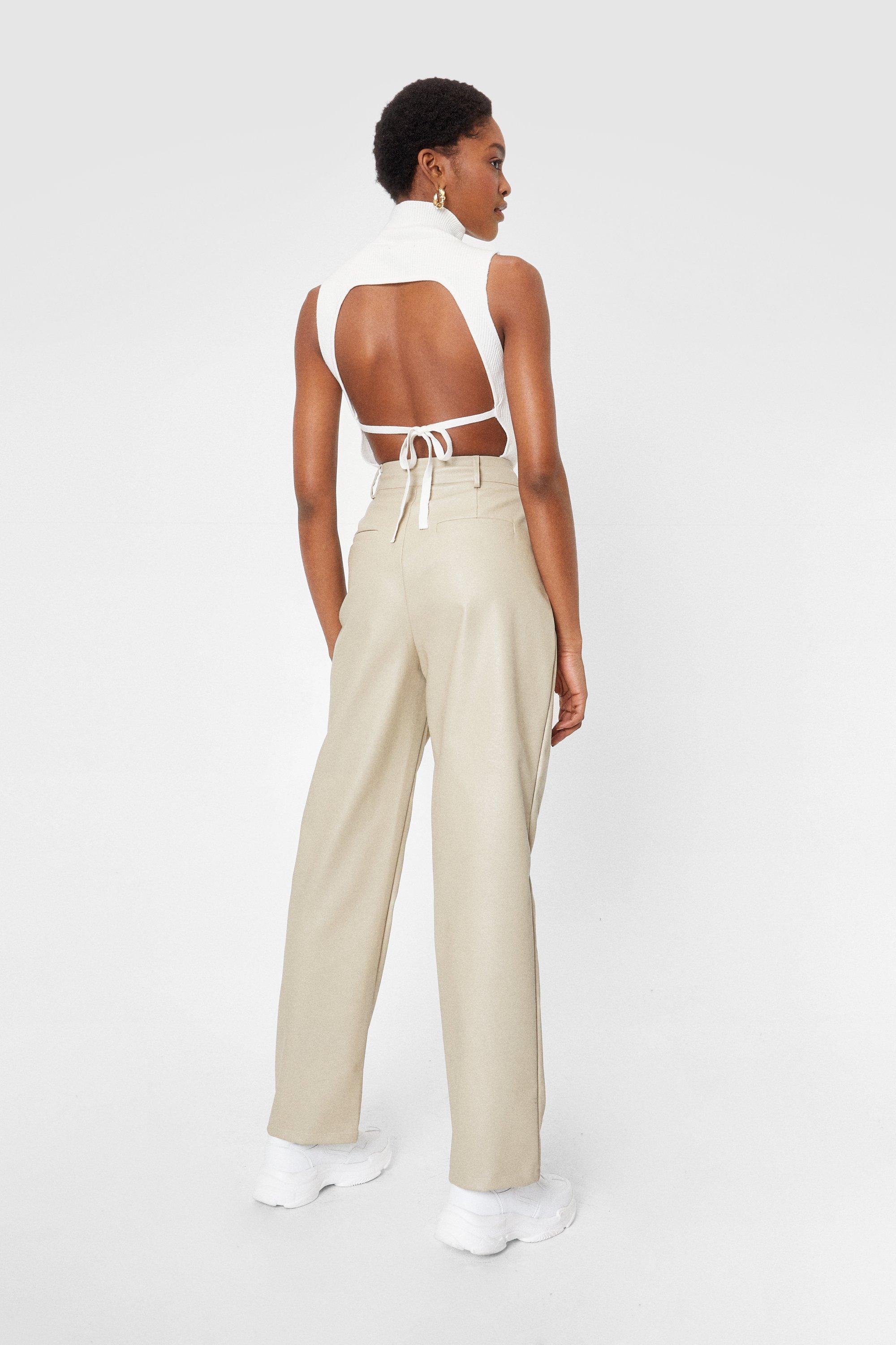 Seam Detail High Waisted Faux Leather Trousers