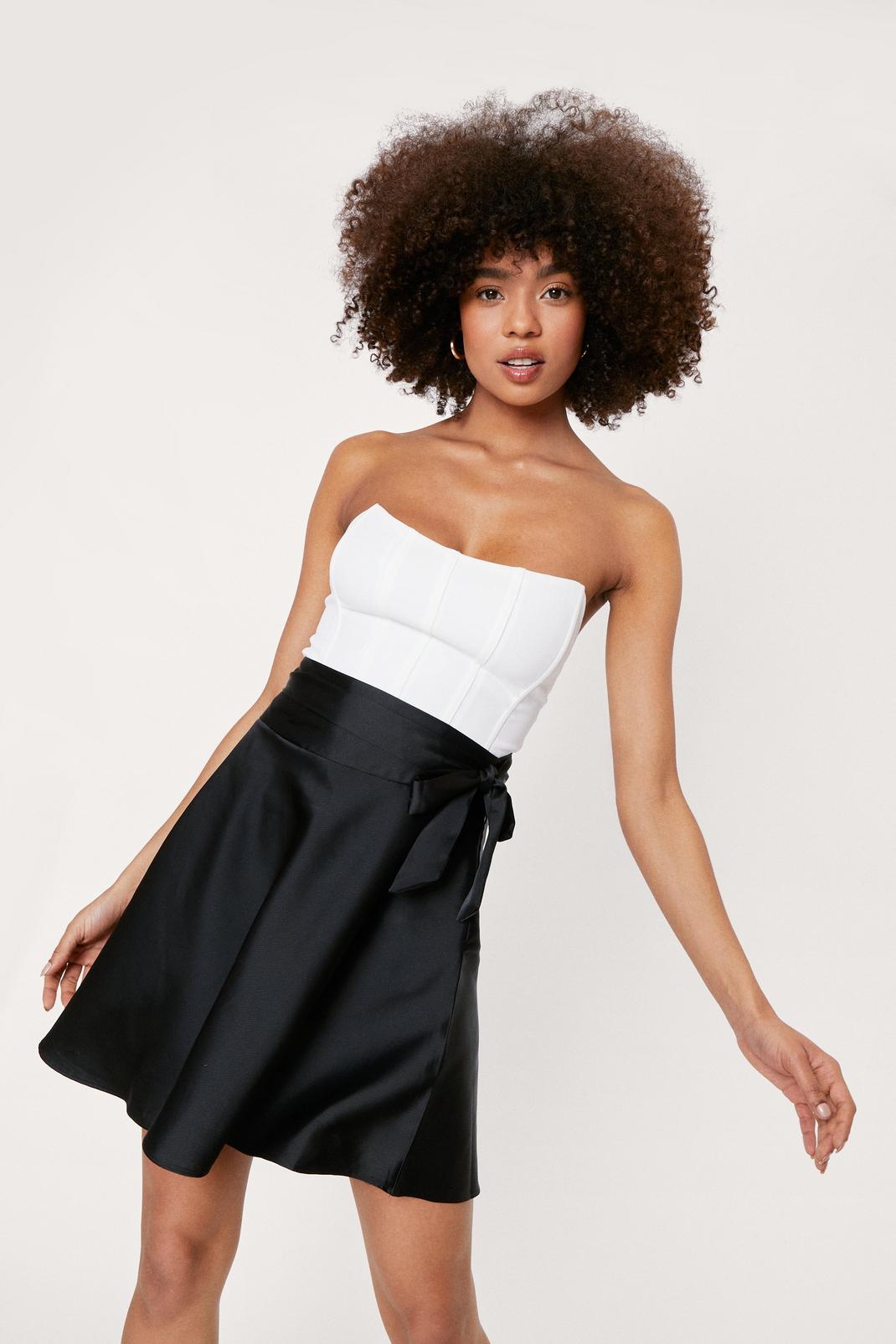 Black Satin Tie Belt Mini Skirt image number 1