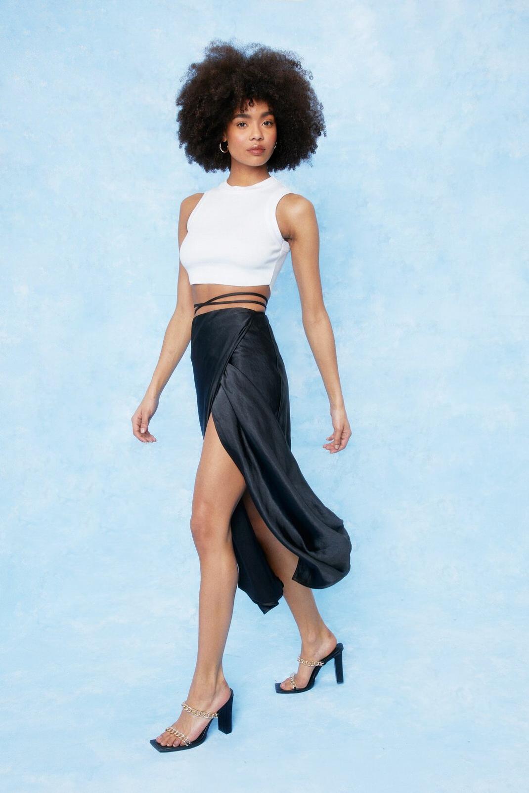 105 Strappy Satin High Waisted Midi Skirt image number 1