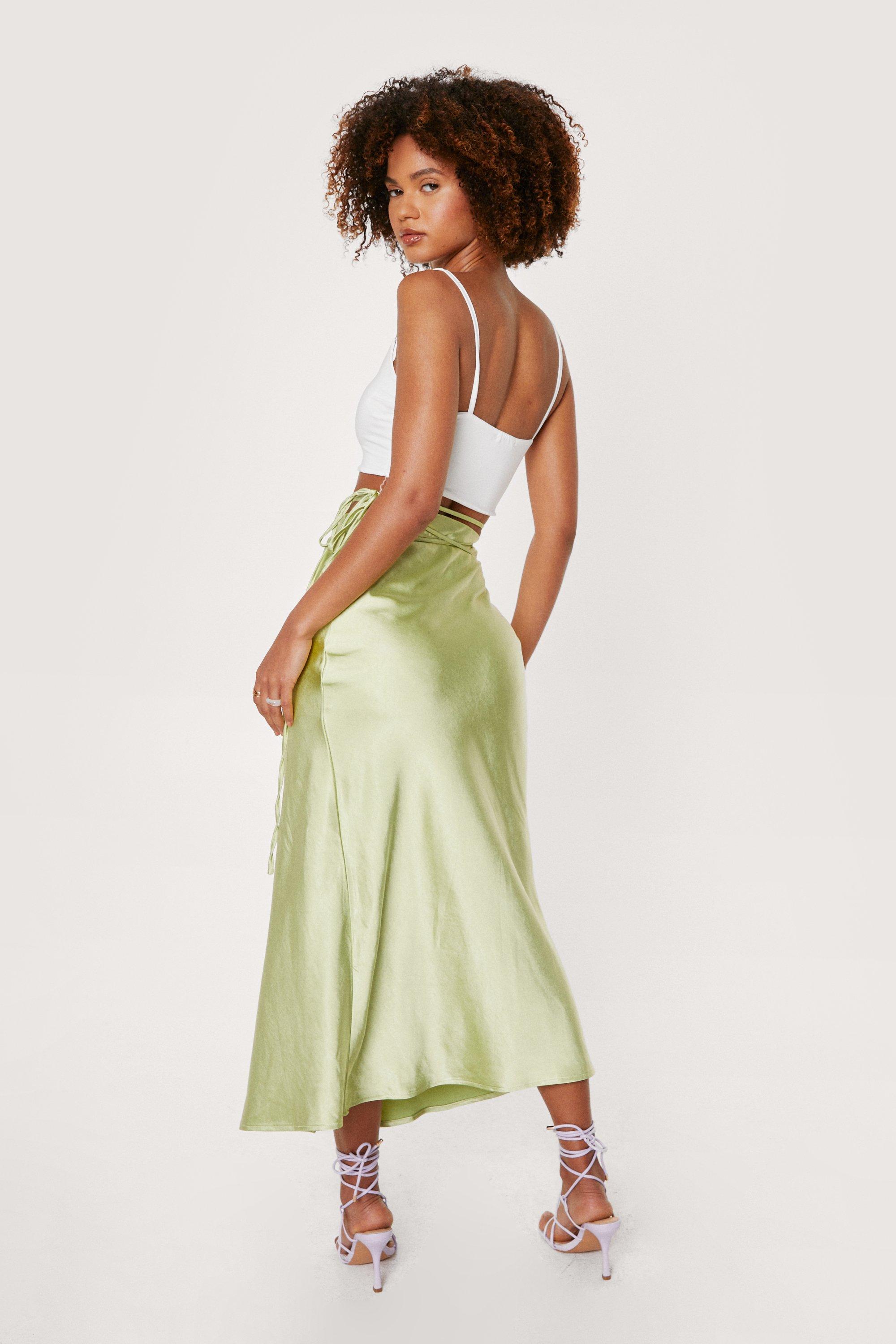 Strappy Satin High Waisted Midi Skirt