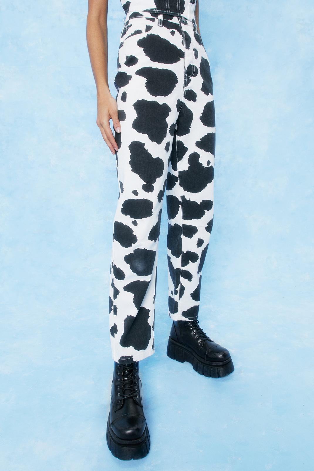 Cow Print High Waisted Straight Leg Jeans | Nasty Gal