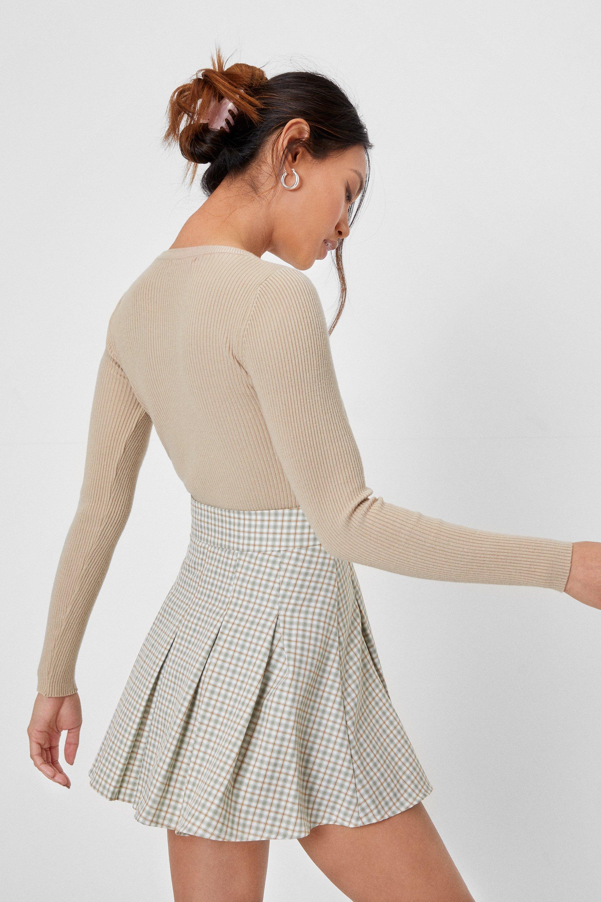 Uo brown check pleated mini skirt hotsell