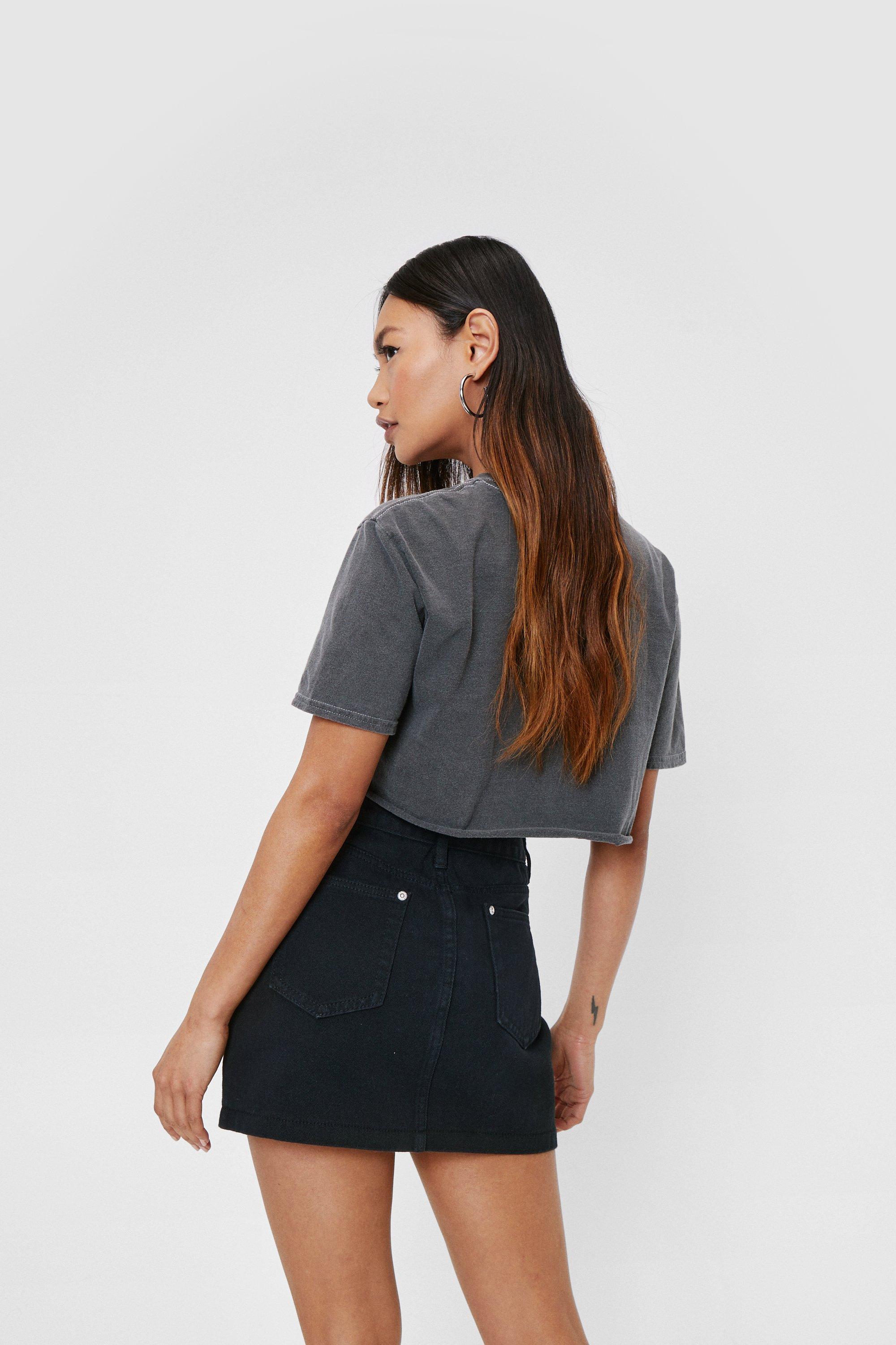 Petite black denim mini 2024 skirt