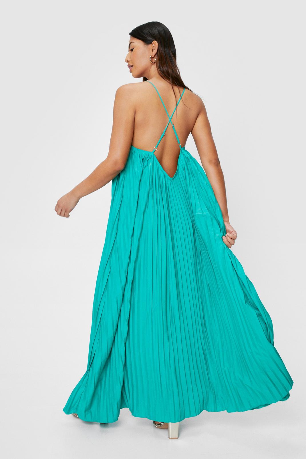 Apple green Pleated Crossover Strap Maxi Dress image number 1