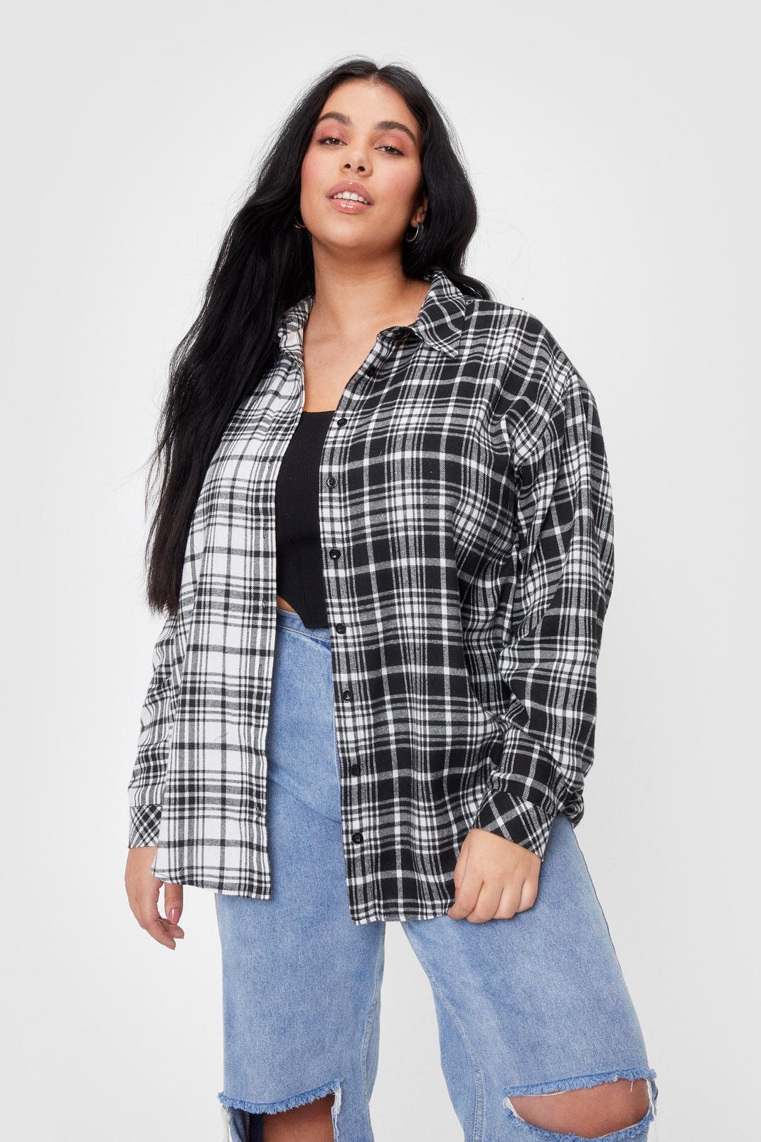 Black Plus Size Two Tone Check Shirt image number 1
