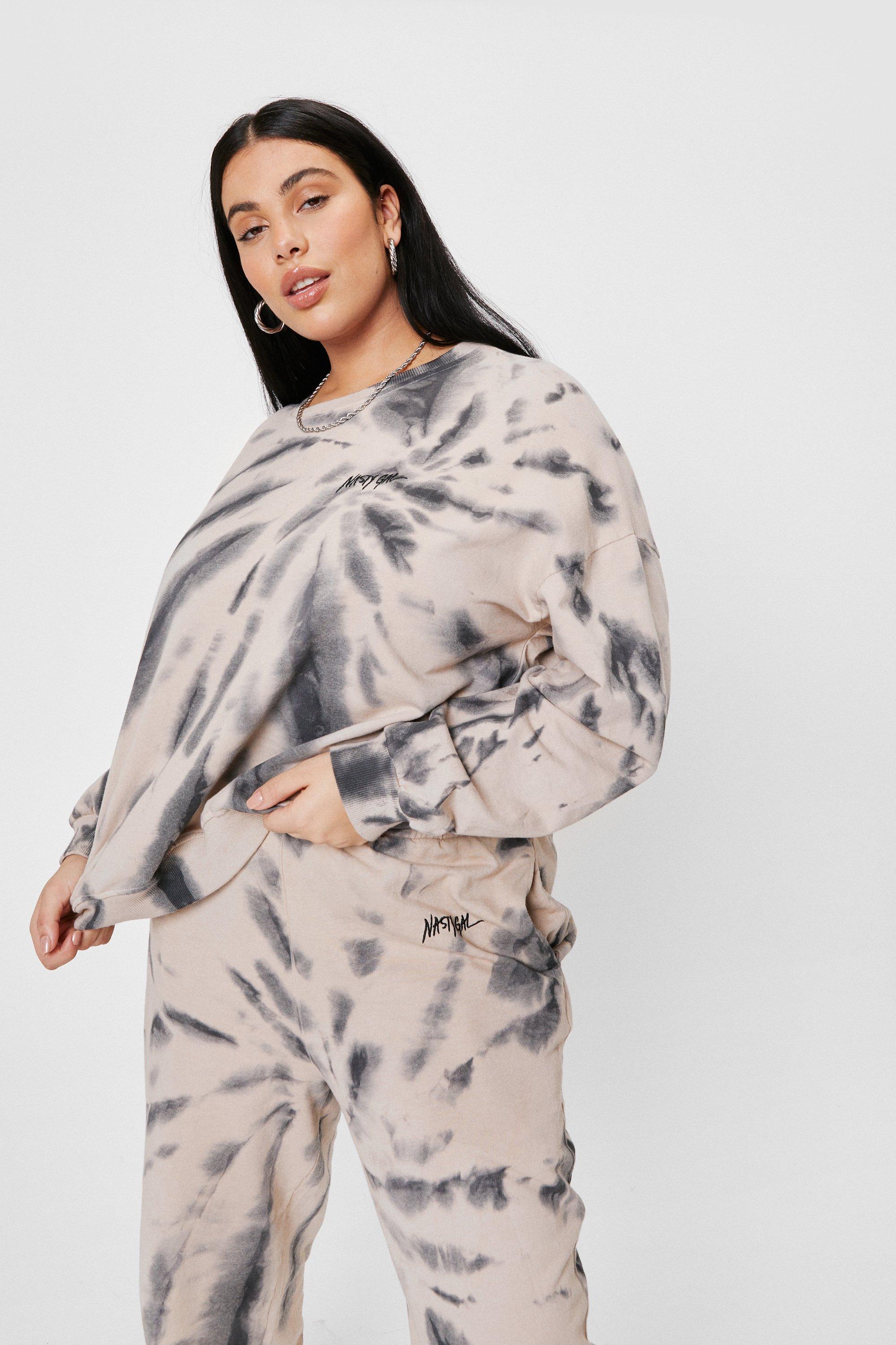 Plus Size Tie Dye Print Sweatshirt and Jogger Set