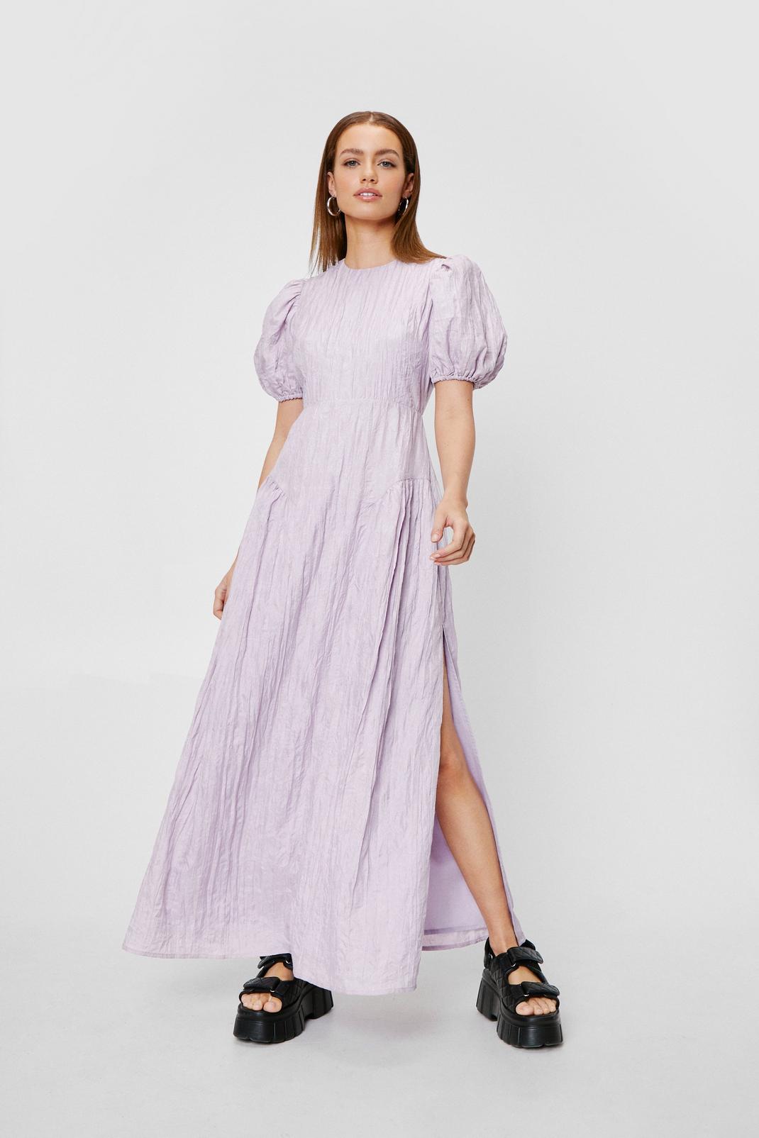 Lilac Petite Puff Sleeve Slit Maxi Dress image number 1