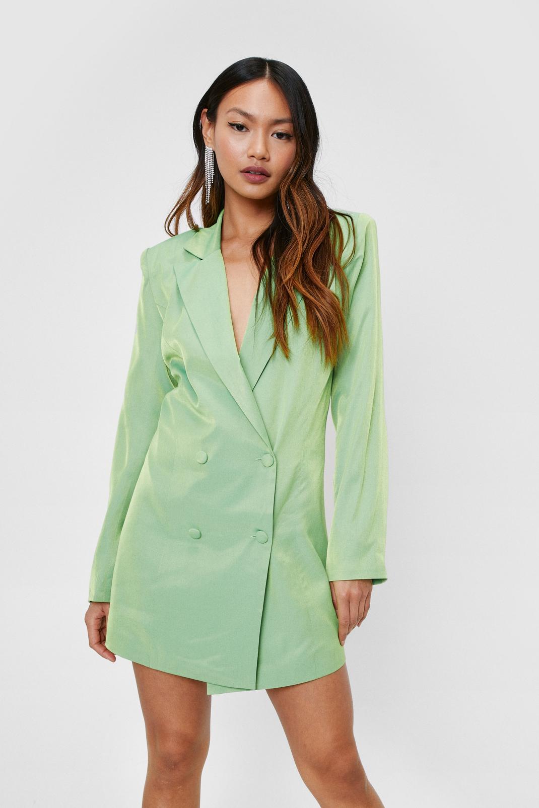 Green Petite Shimmer Double Breasted Mini Blazer Dress image number 1