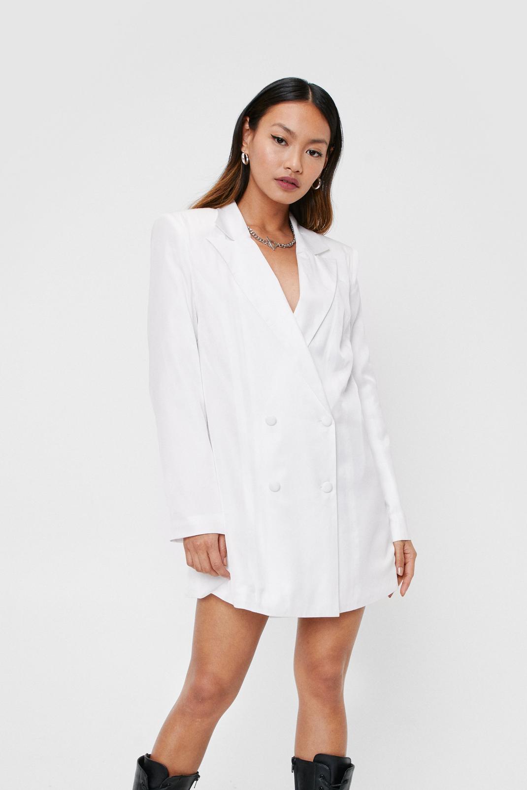 White Petite Shimmer Double Breasted Mini Blazer Dress image number 1