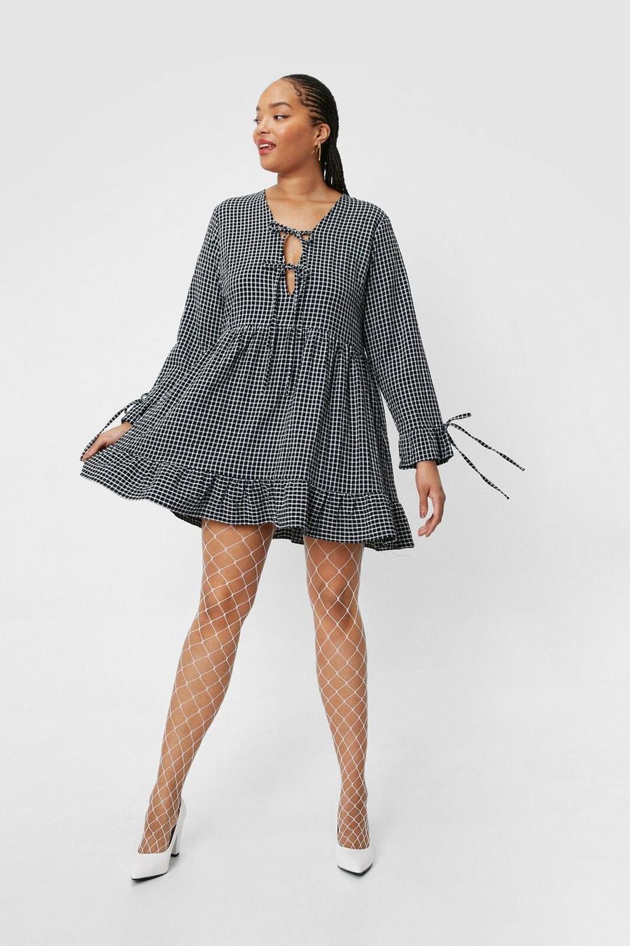 Plus Size Plunging Tie Front Smock Mini Dress