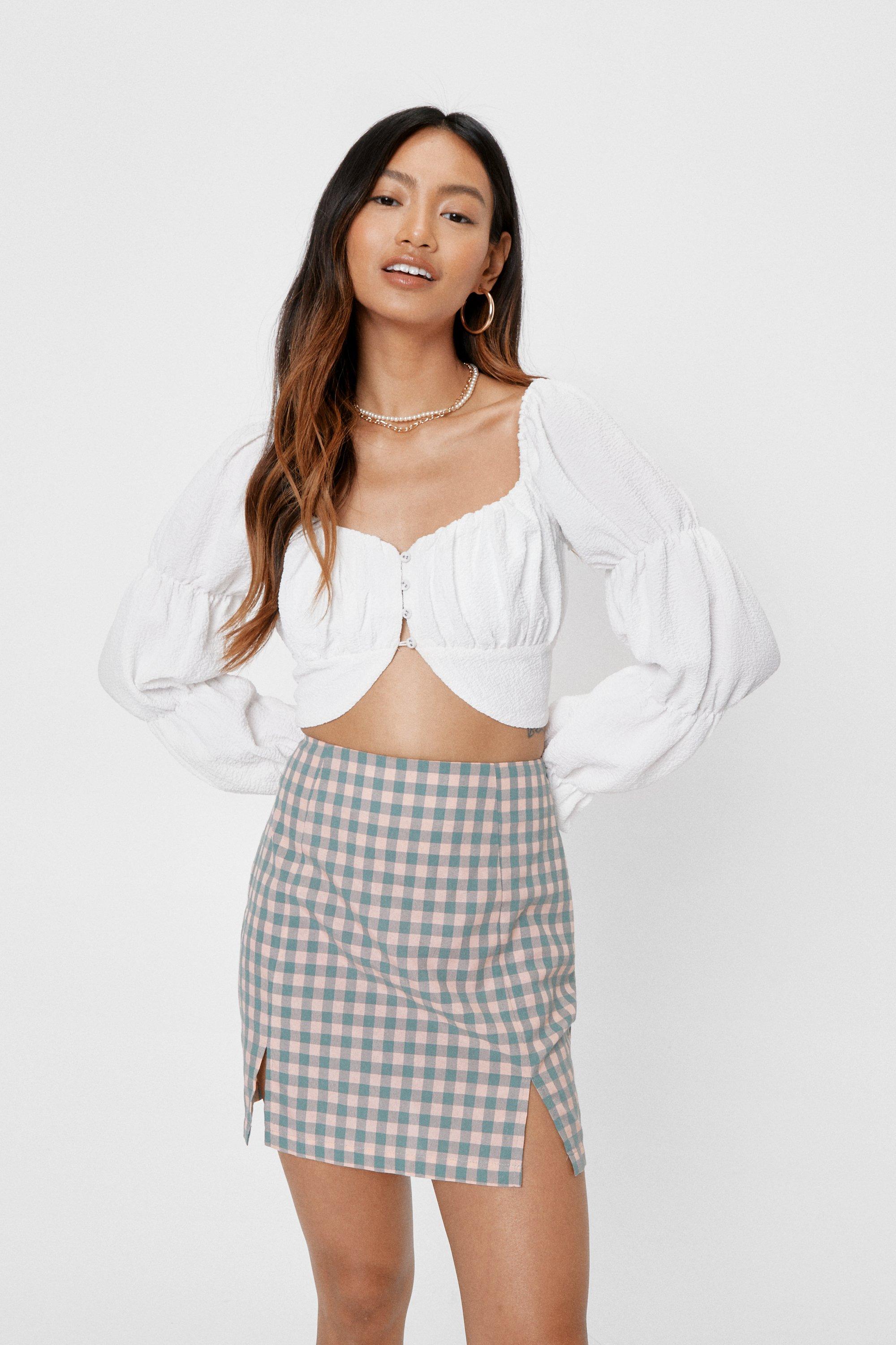 pink and white check mini skirt
