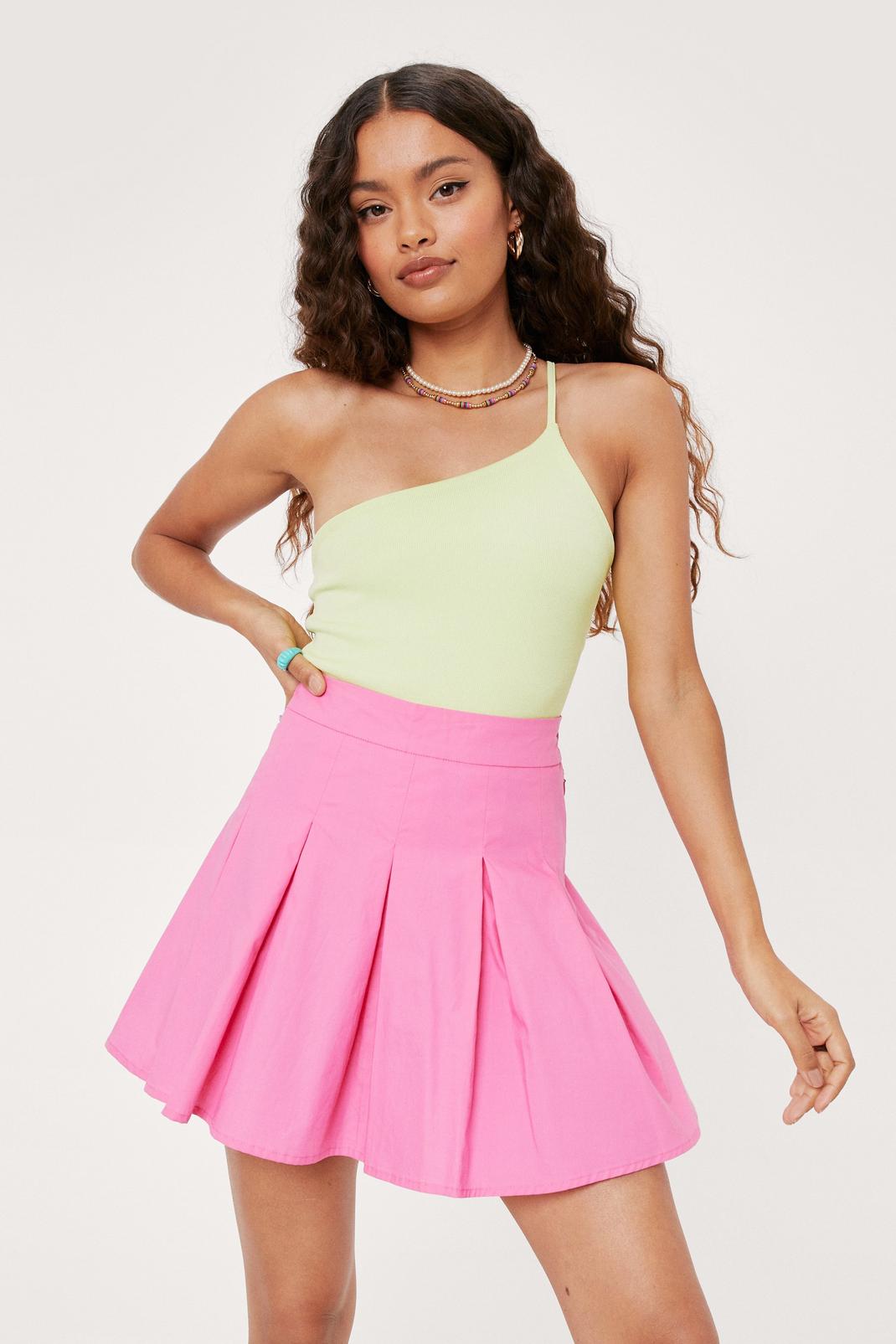Pink Petite High Waisted Pleated Mini Skirt image number 1