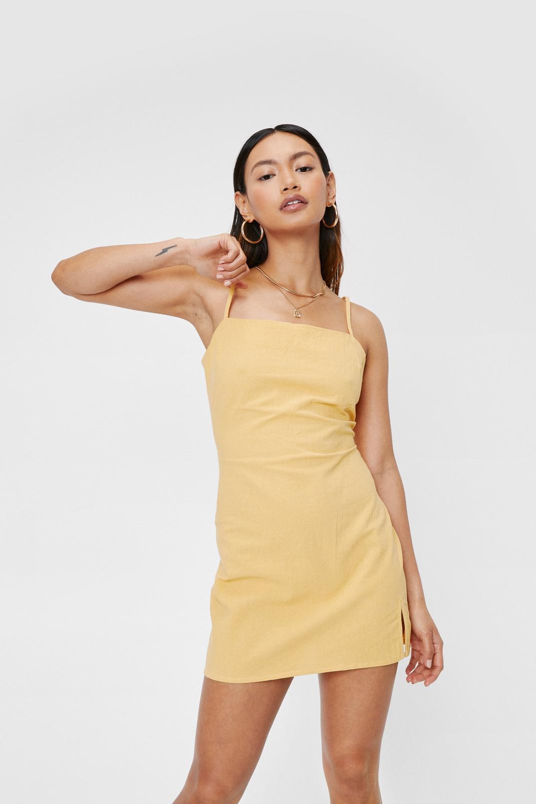 Yellow Petite Open Back Strappy Mini Dress image number 1