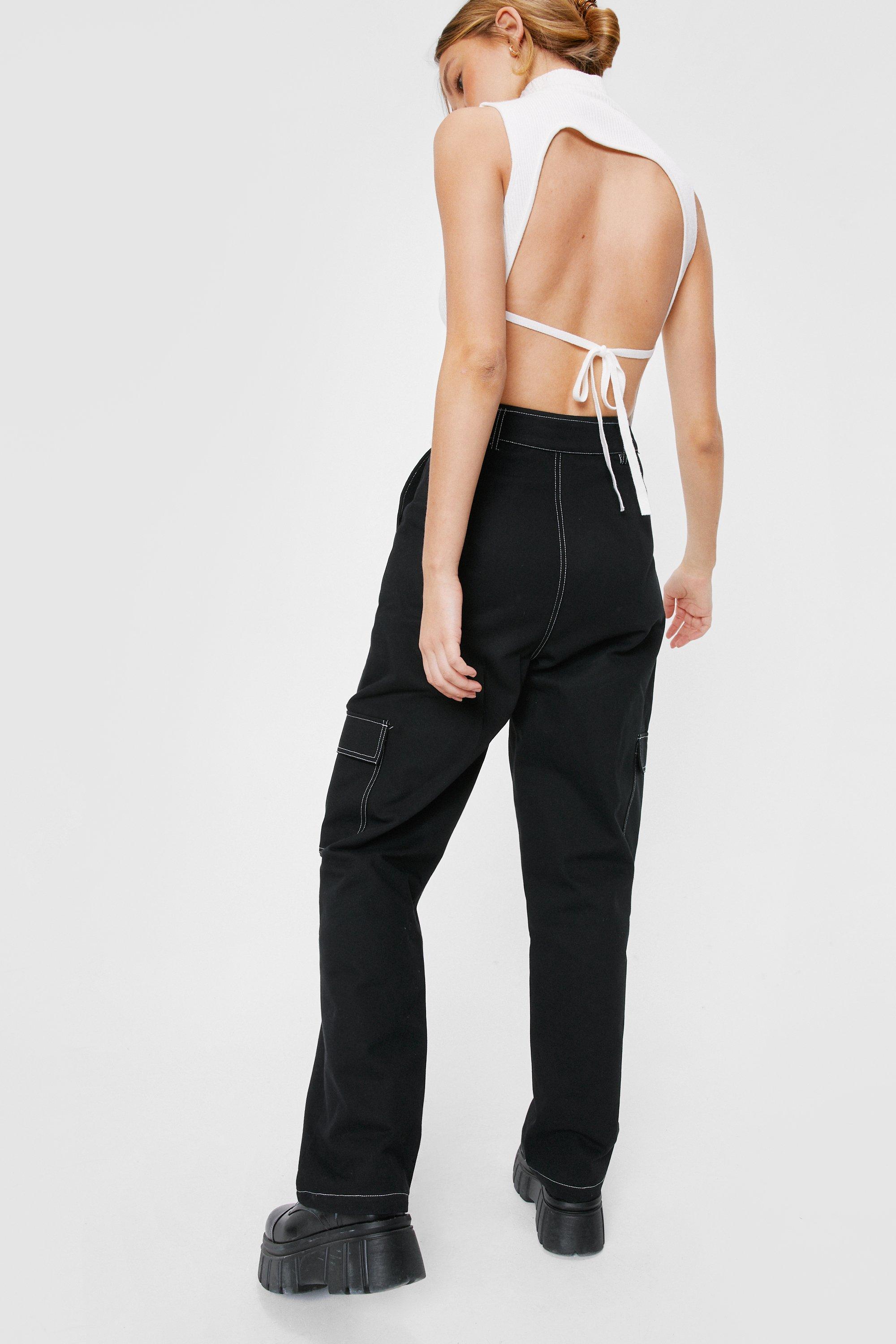 Black Contrast Stitch Vinyl Pants