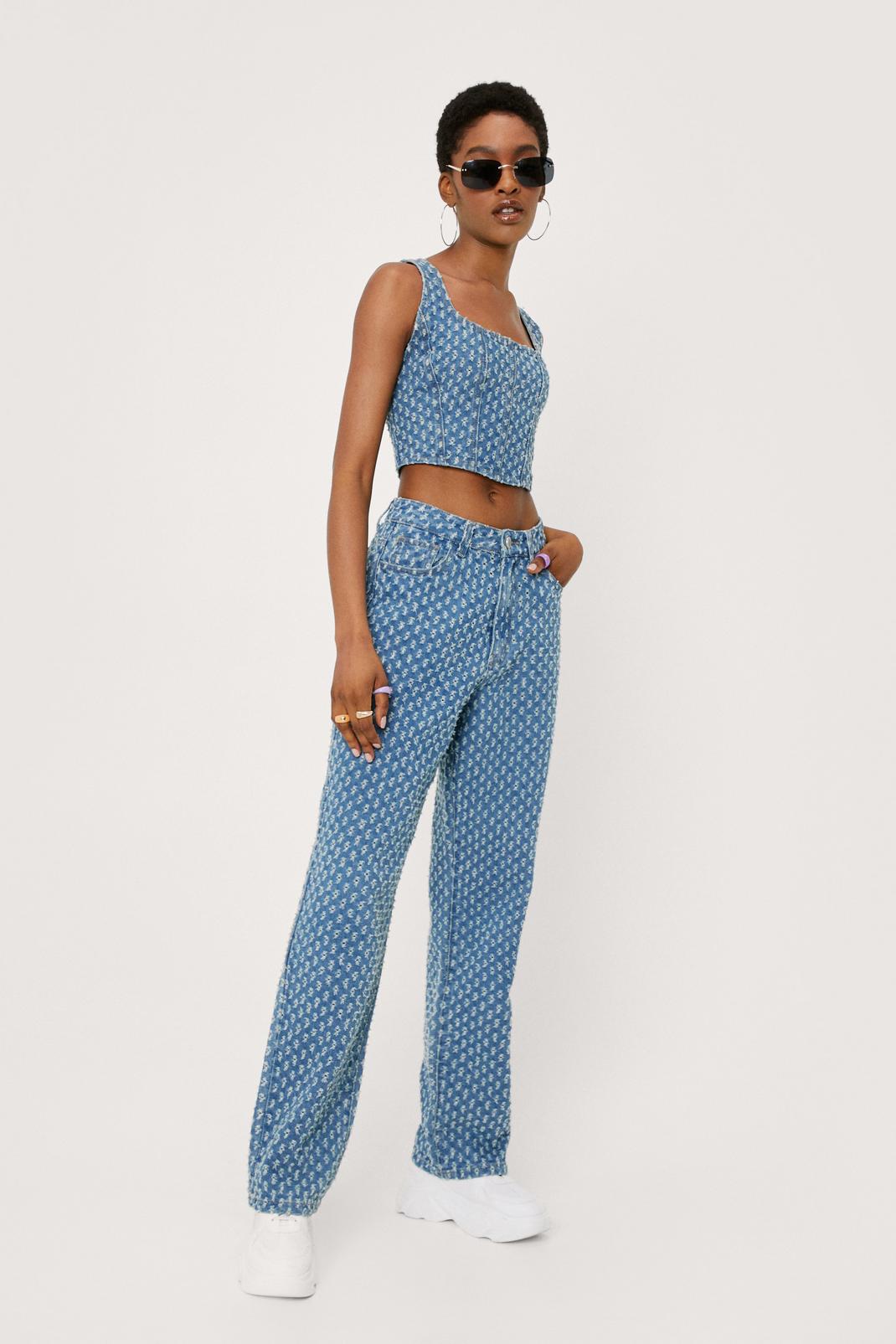 Vintage blue Perforated High Waisted Straight Leg Jeans image number 1
