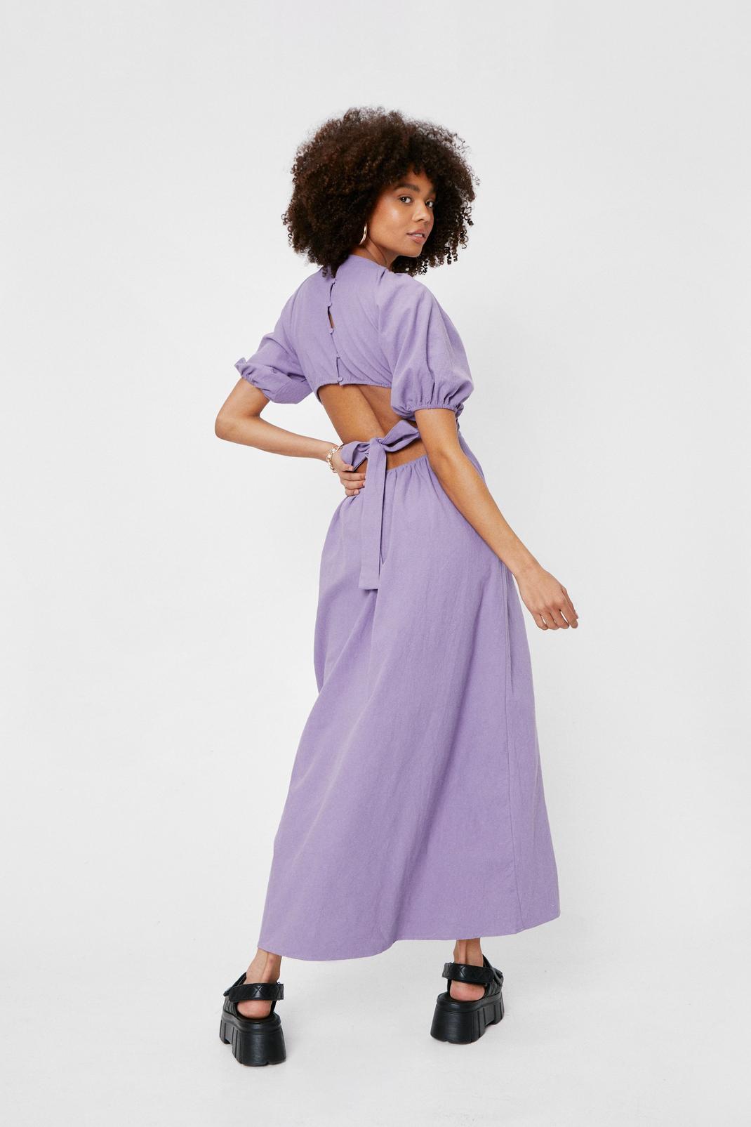 Purple Linen Cut Out Open Back Midi Dress image number 1