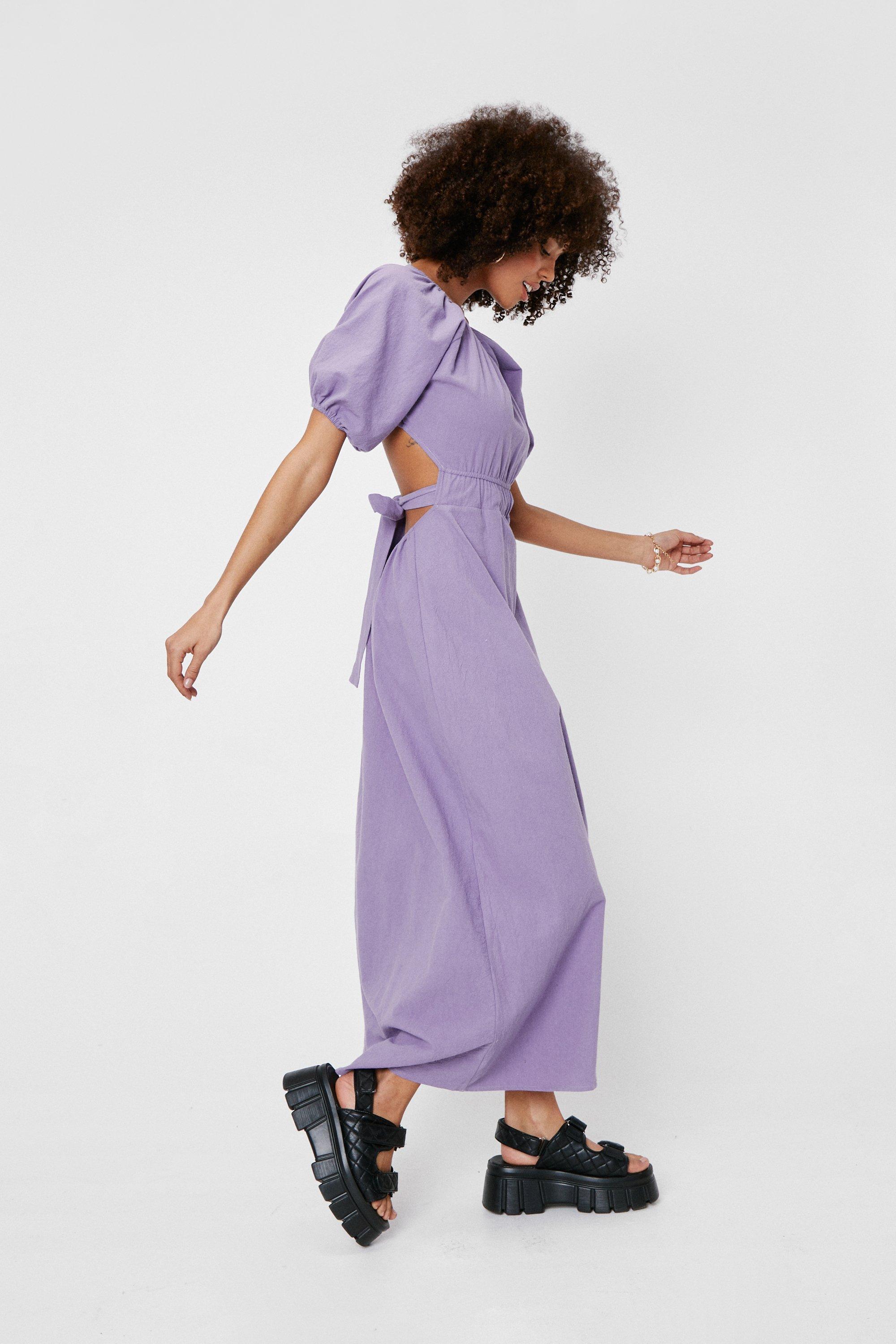 Linen Cut Out Open Back Midi Dress