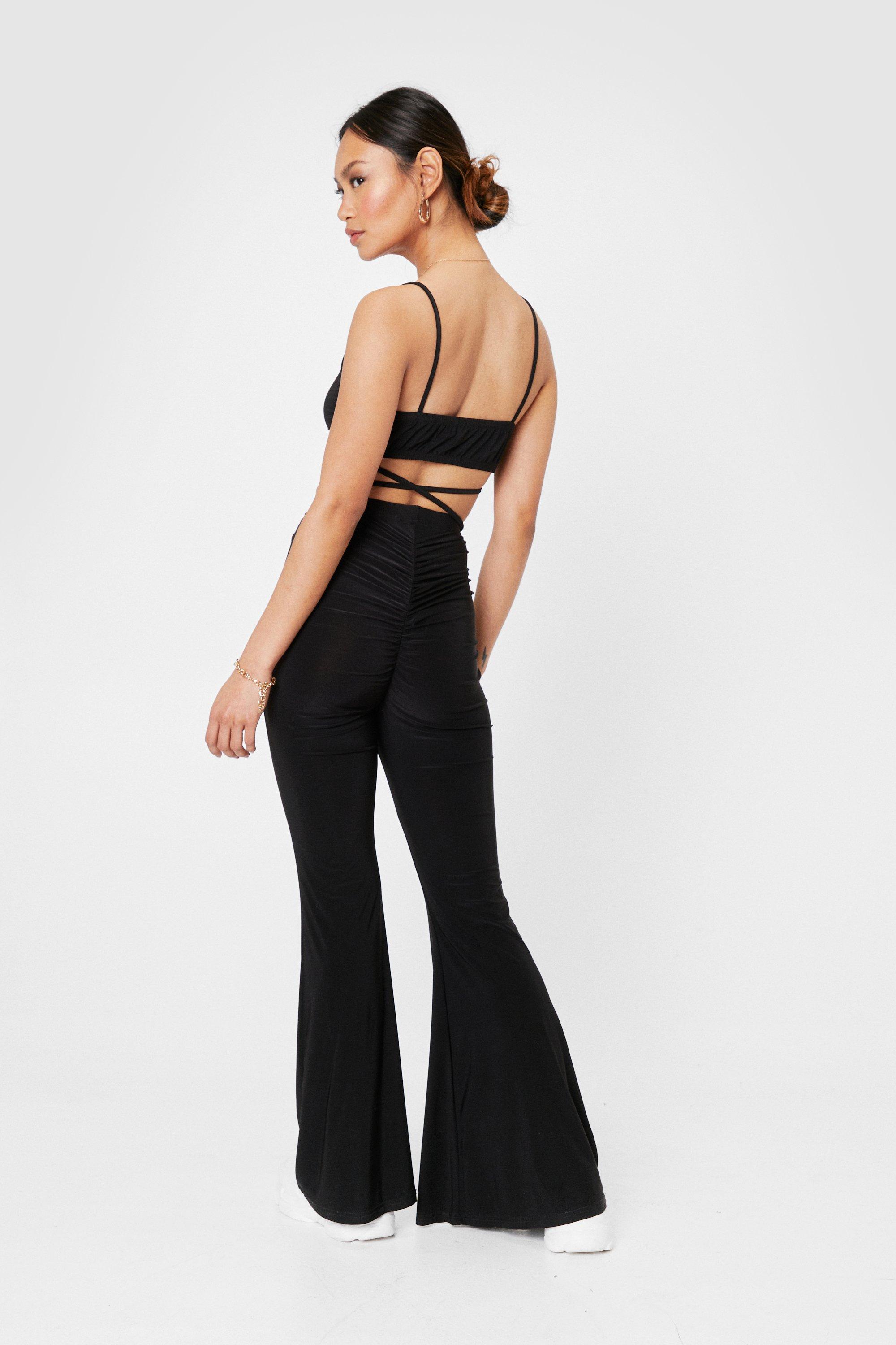 Petite High Waisted Ruched Flared Pants