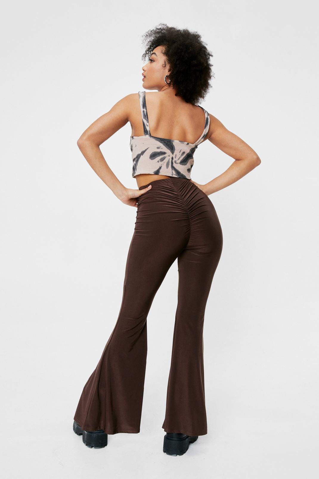 Chocolate Petite High Waisted Ruched Flared Pants image number 1