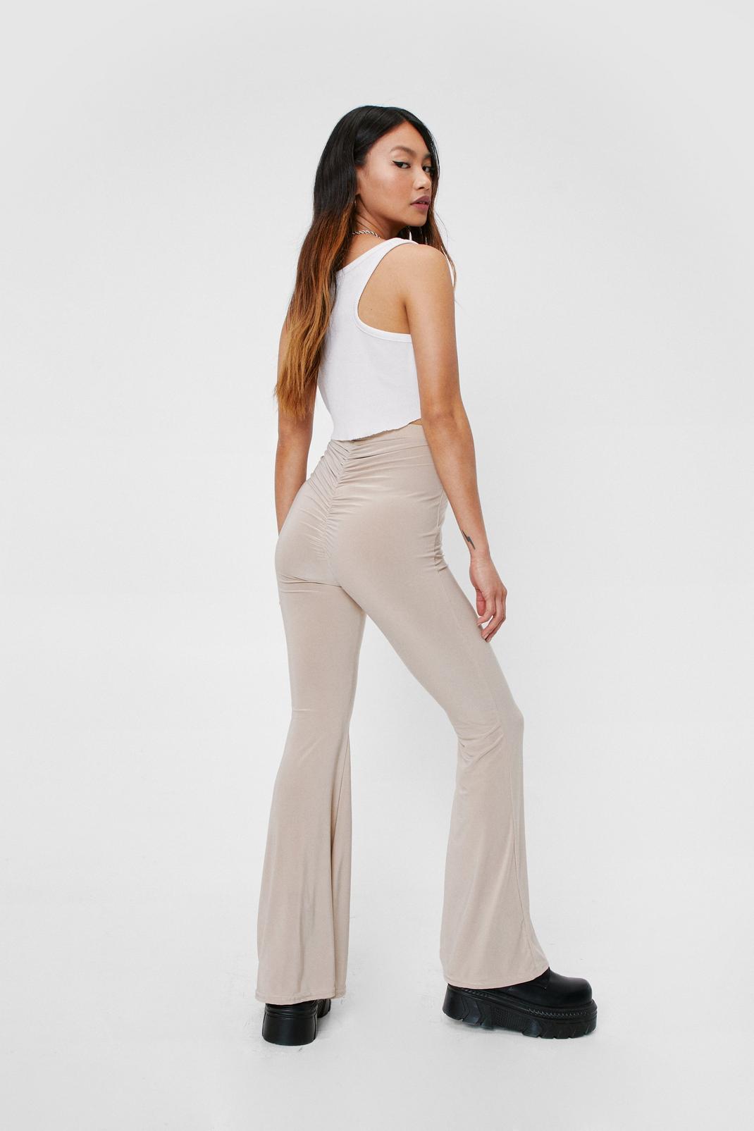 Stone Petite High Waisted Ruched Flared Trousers image number 1