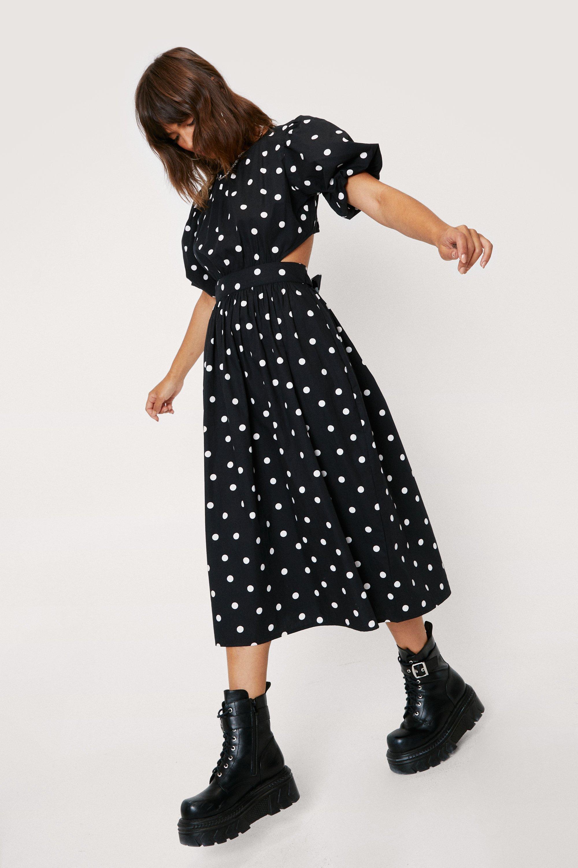 Polka Dot Open Back Midi Dress