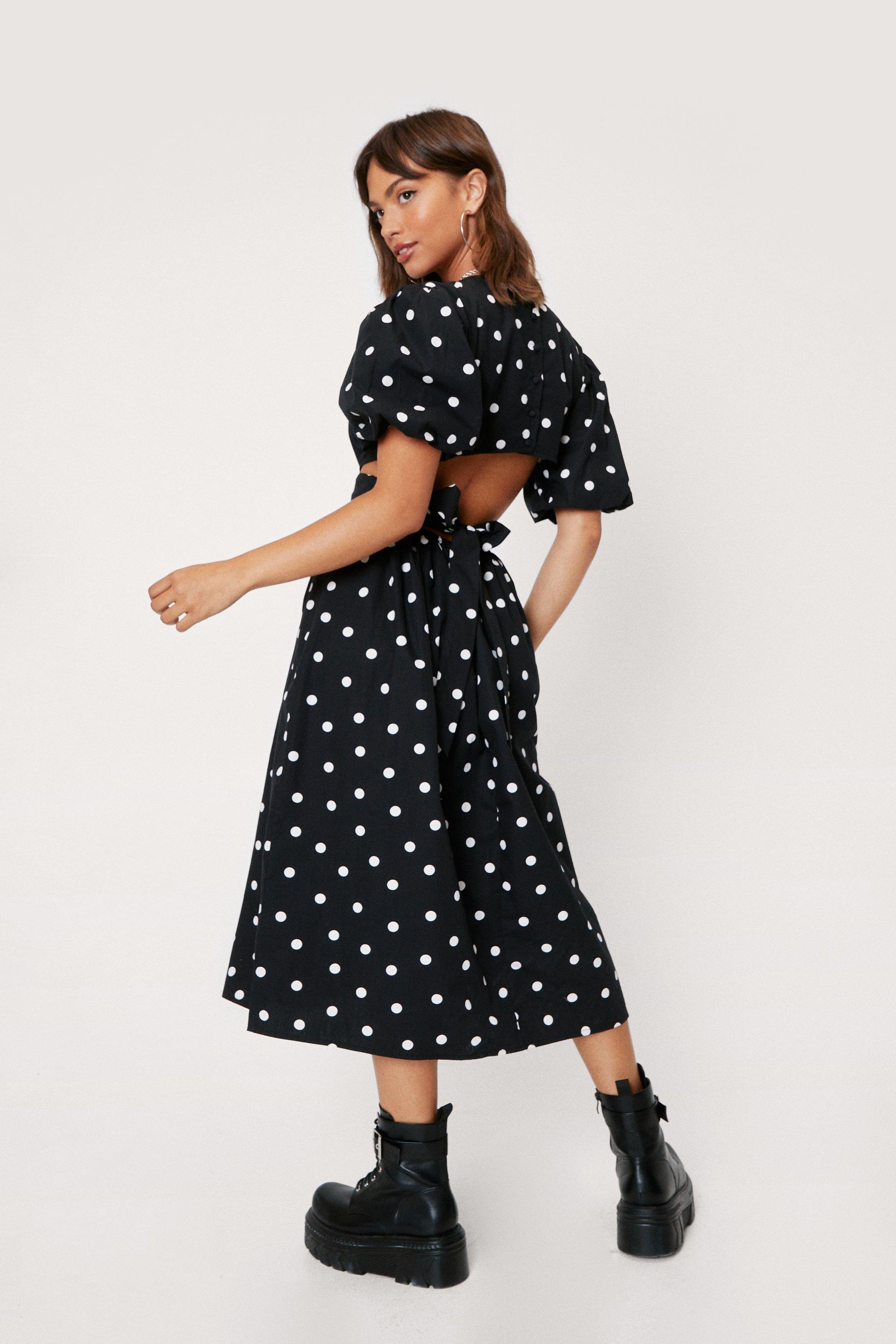 Polka Dot Open Back Midi Dress