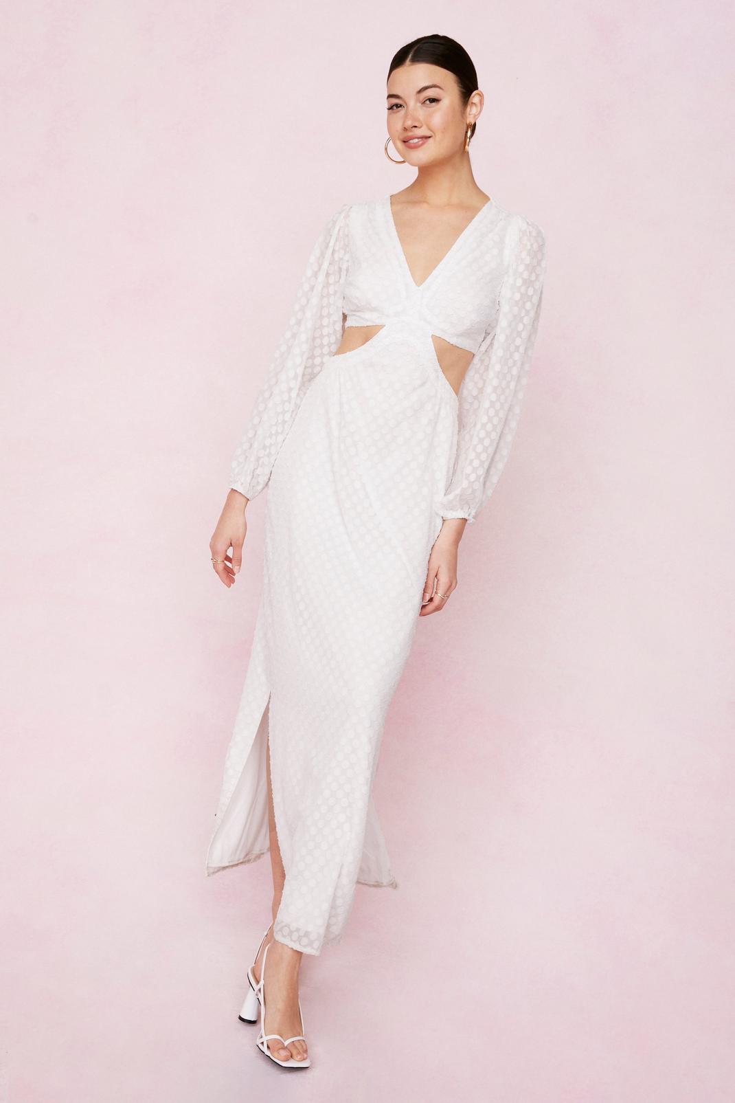 White Polka Dot Jacquard Cut Out Maxi Dress image number 1