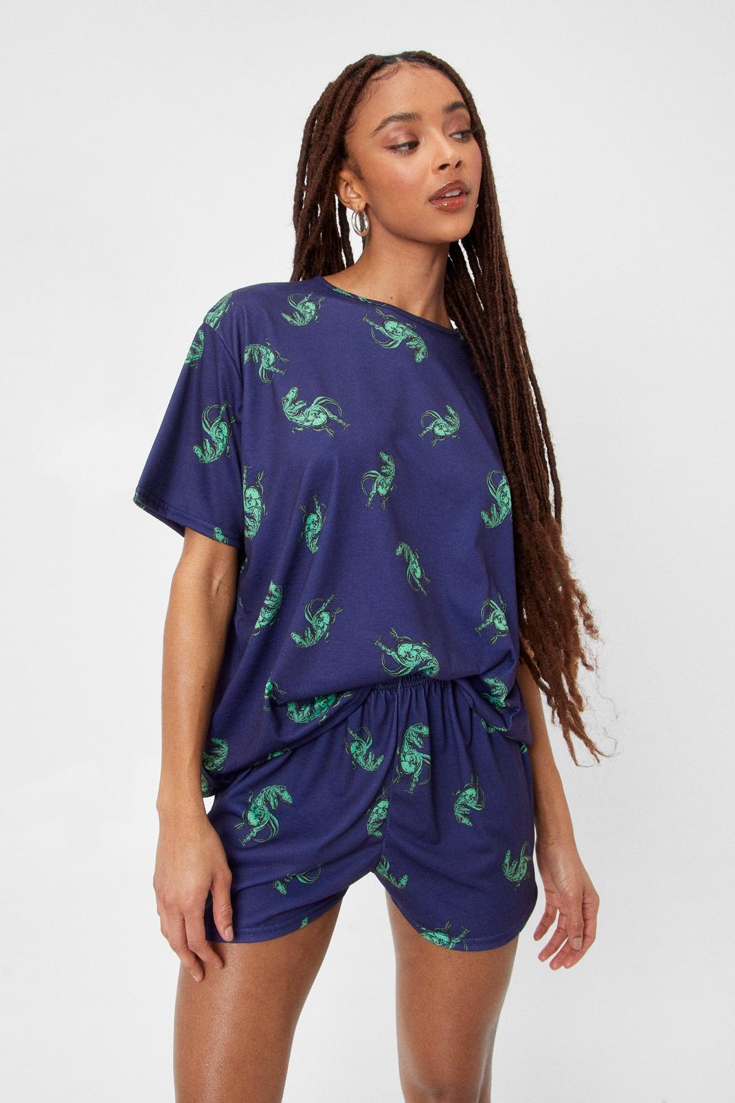 Navy Dinosaur T-Shirt and Shorts Pyjama Set image number 1