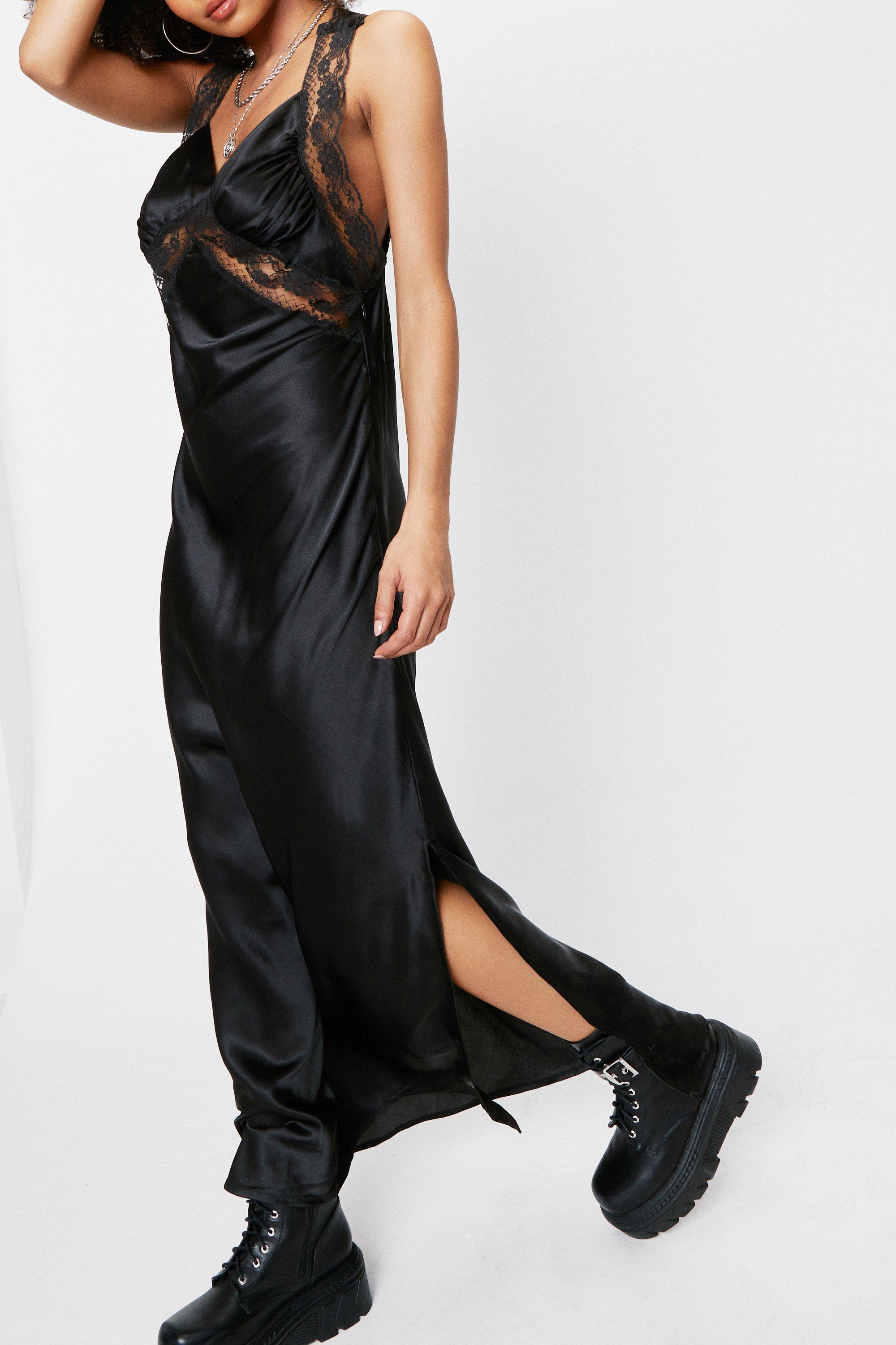 Black lace outlet satin slip dress