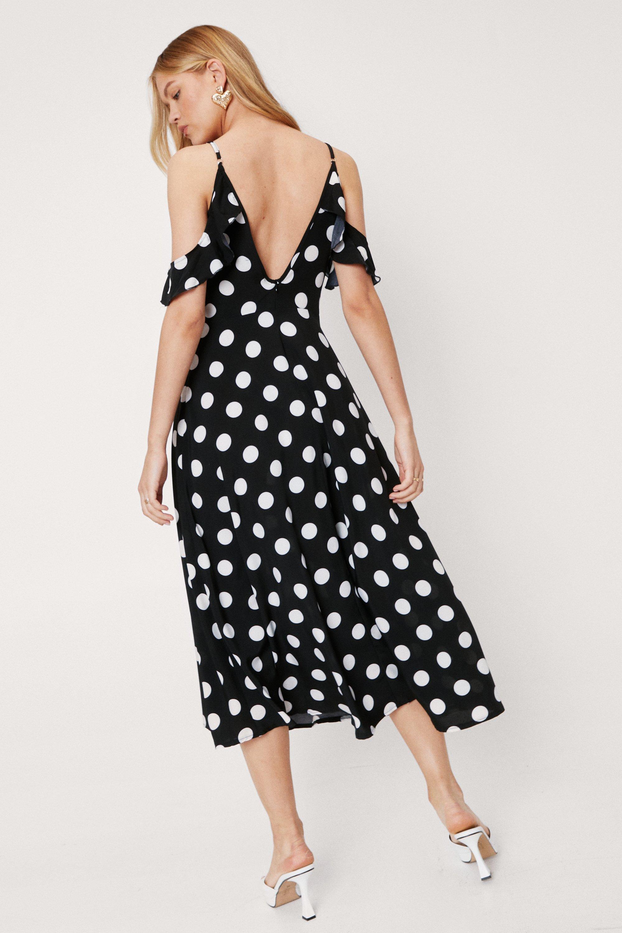 Polka dot cold sales shoulder dress