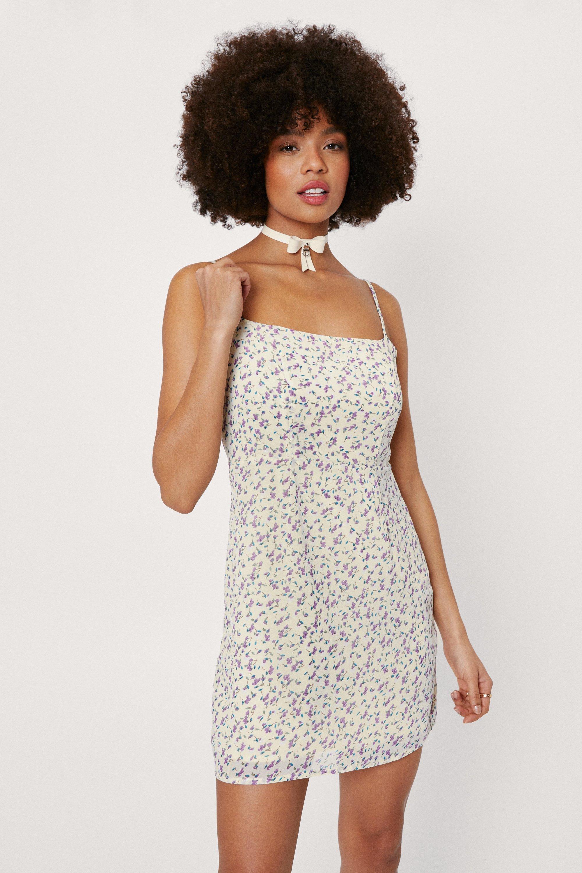 white floral square neck dress