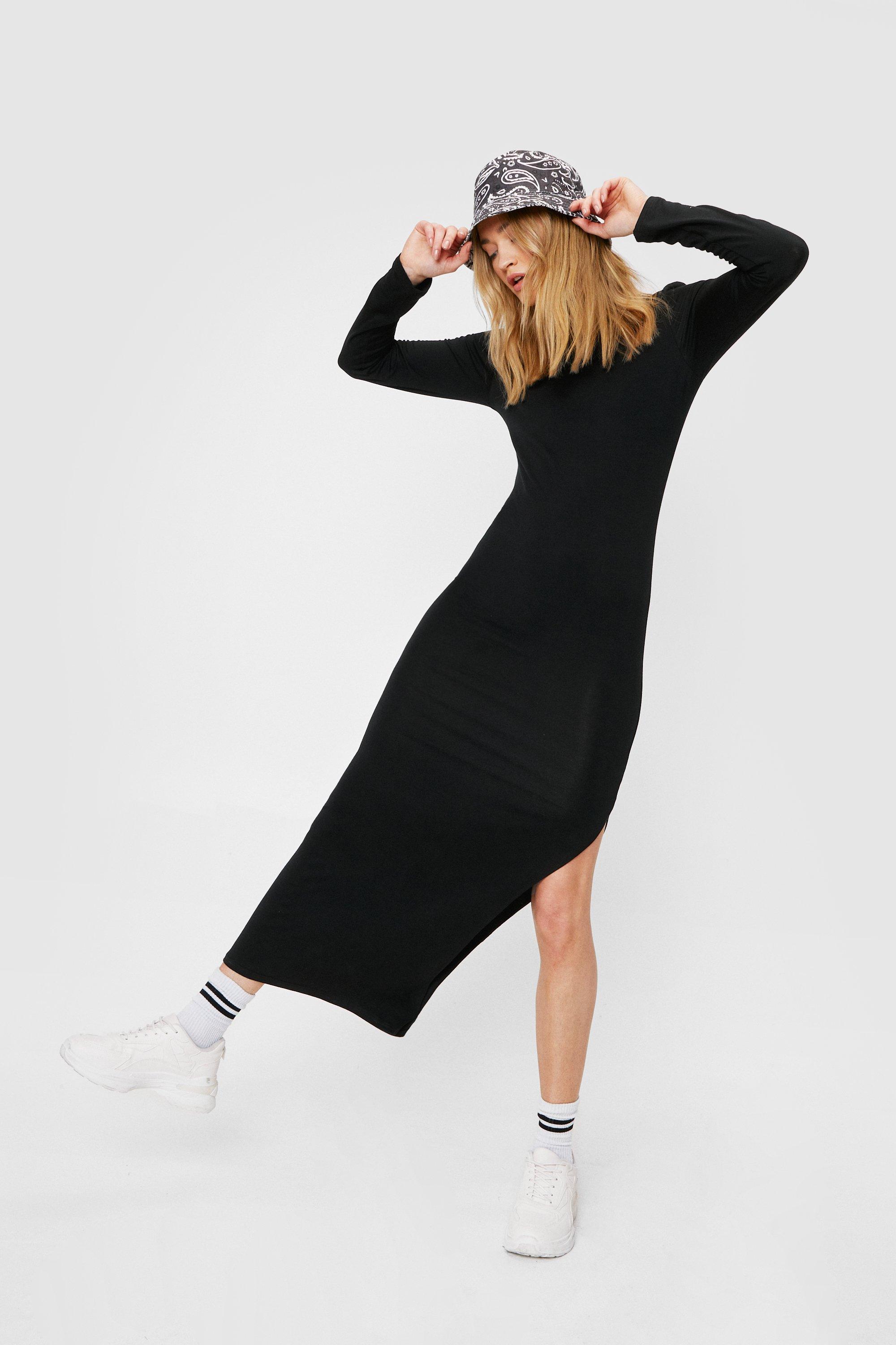 High Neck Bodycon Slit Midi Dress