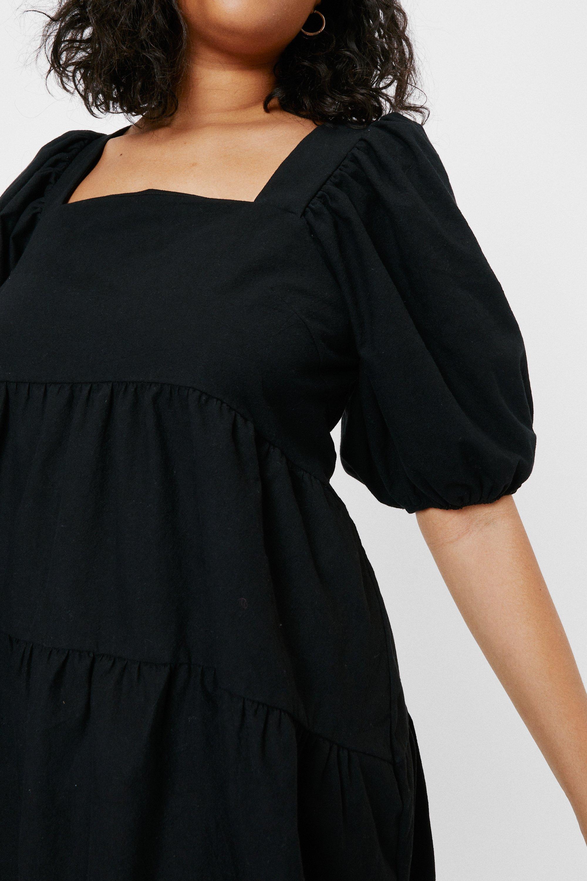 Plus Size Puff Sleeve Square Neck Mini ...