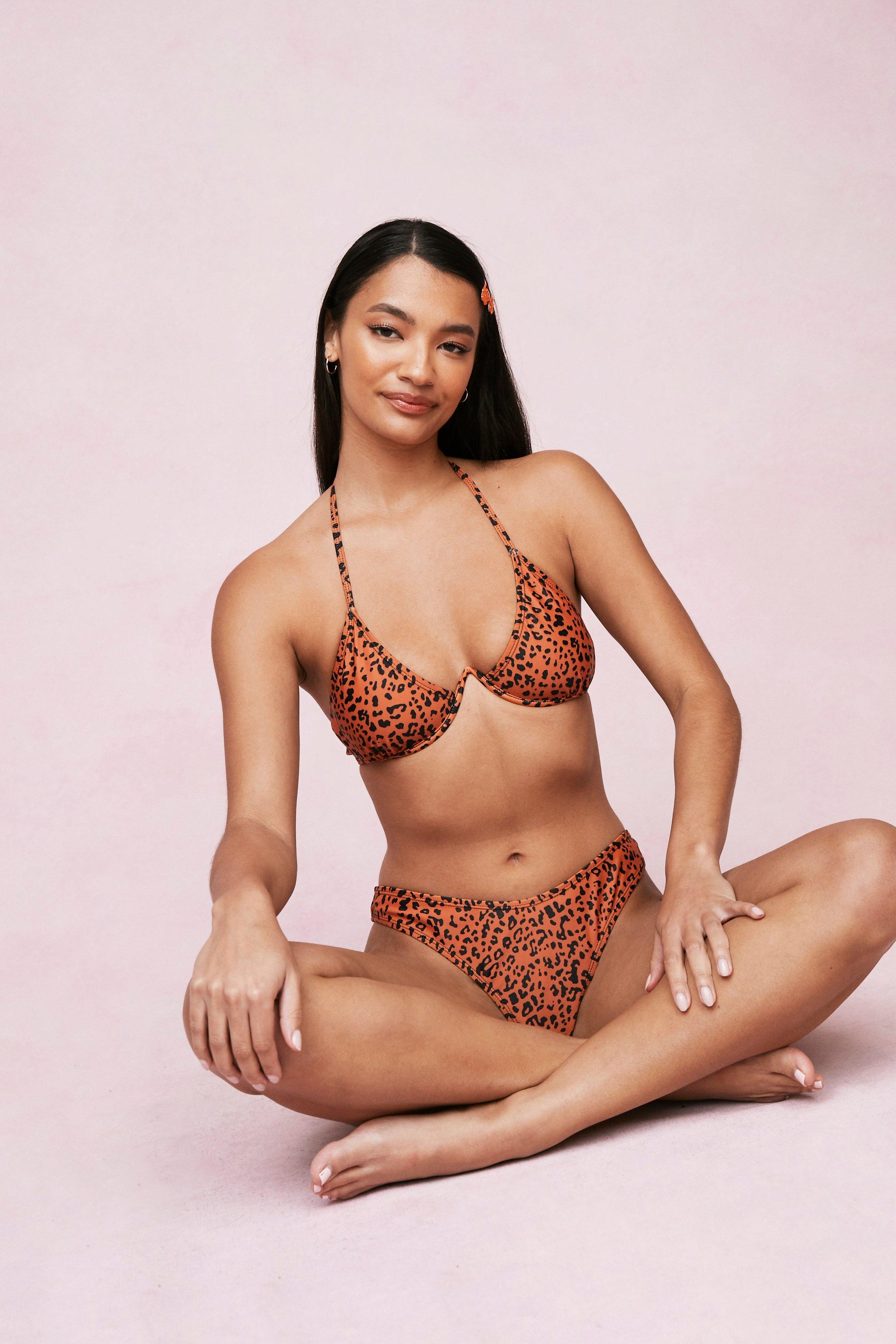 Leopard Print Underwire High Leg Bikini Set