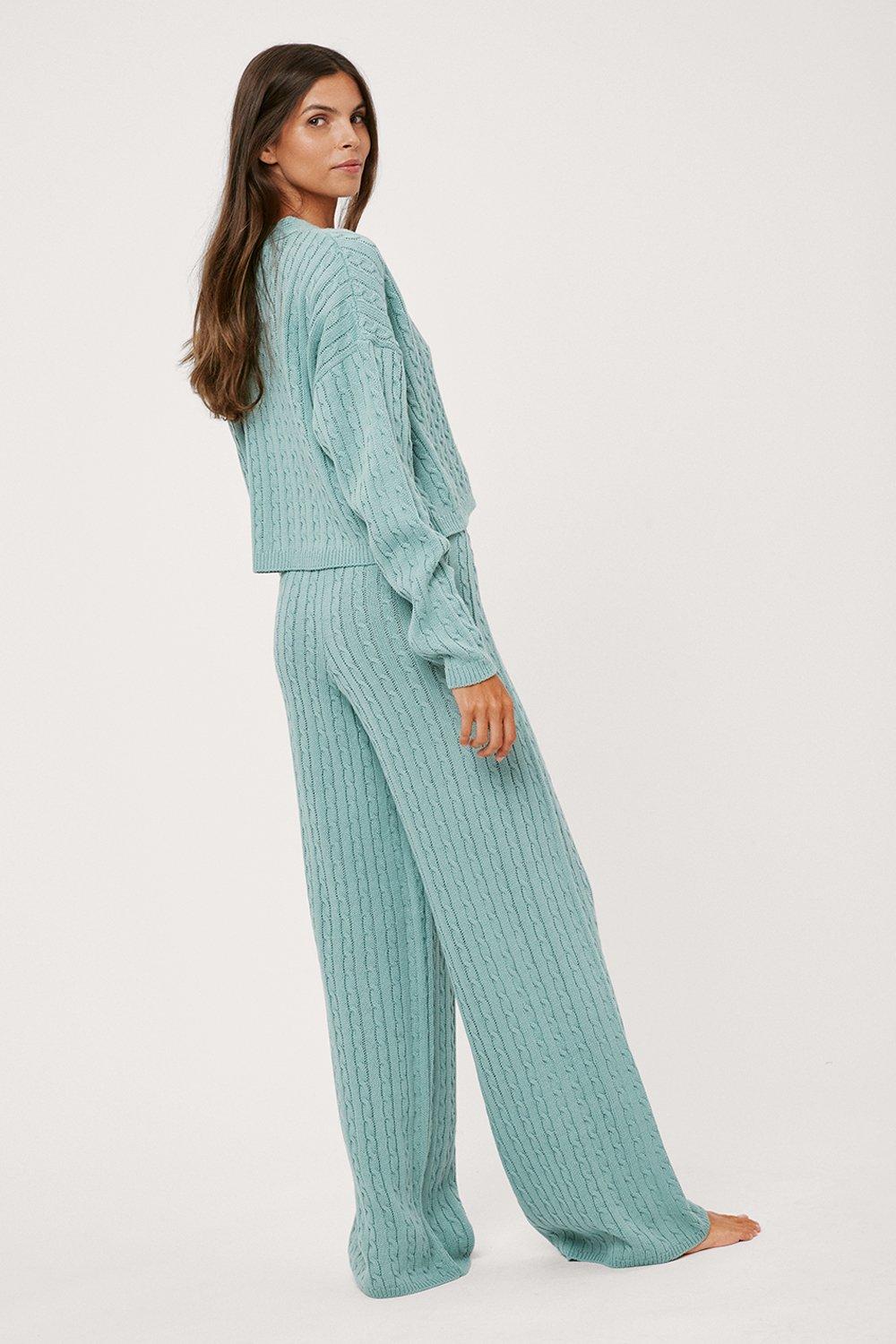 Cable Knit Loungewear Set - Green