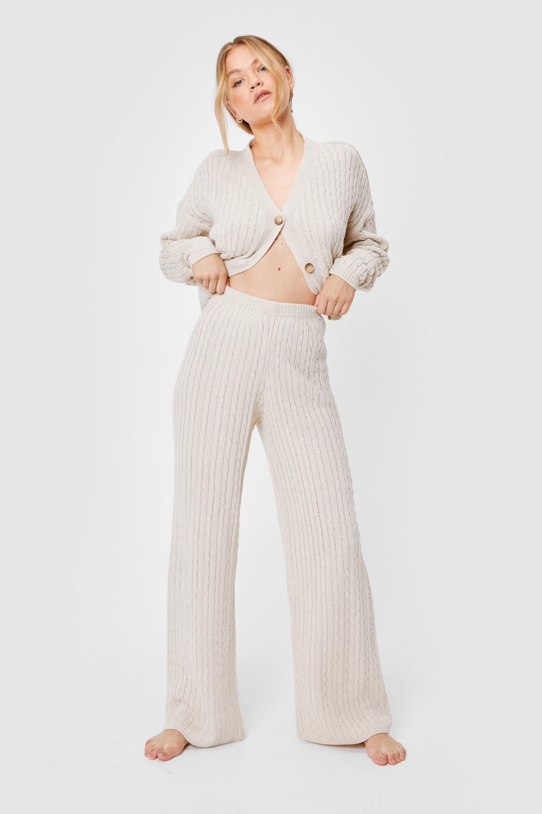Stone Cable Knit Wide Leg Pants Loungewear Set image number 1