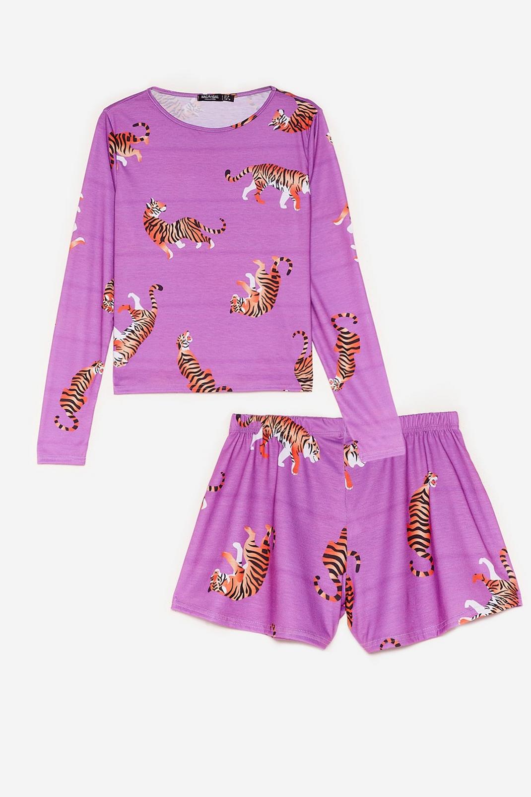 Purple Drive Me Wild Tiger Top and Shorts Pyjama Set image number 1