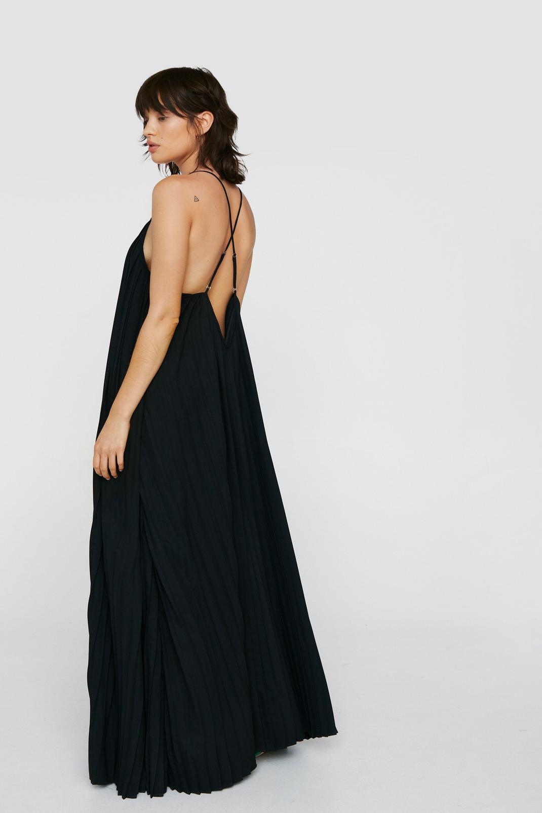 Black Petite Pleated Strappy Maxi Dress image number 1