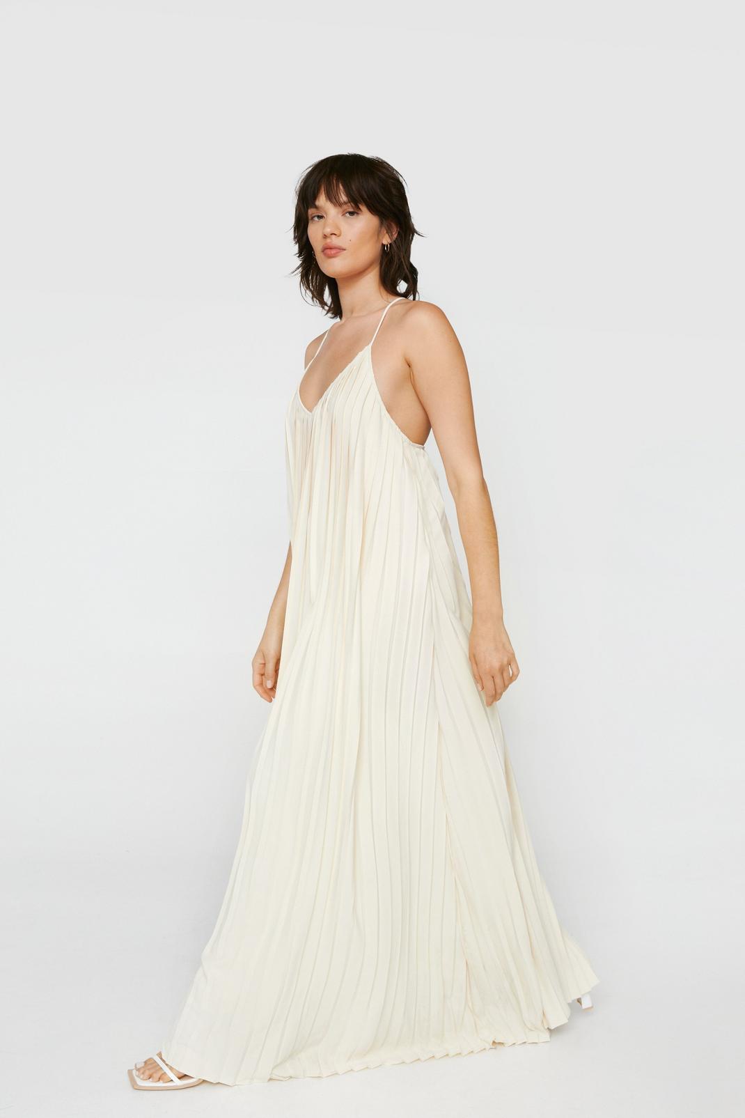 Ivory Petite Pleated Strappy Maxi Dress image number 1