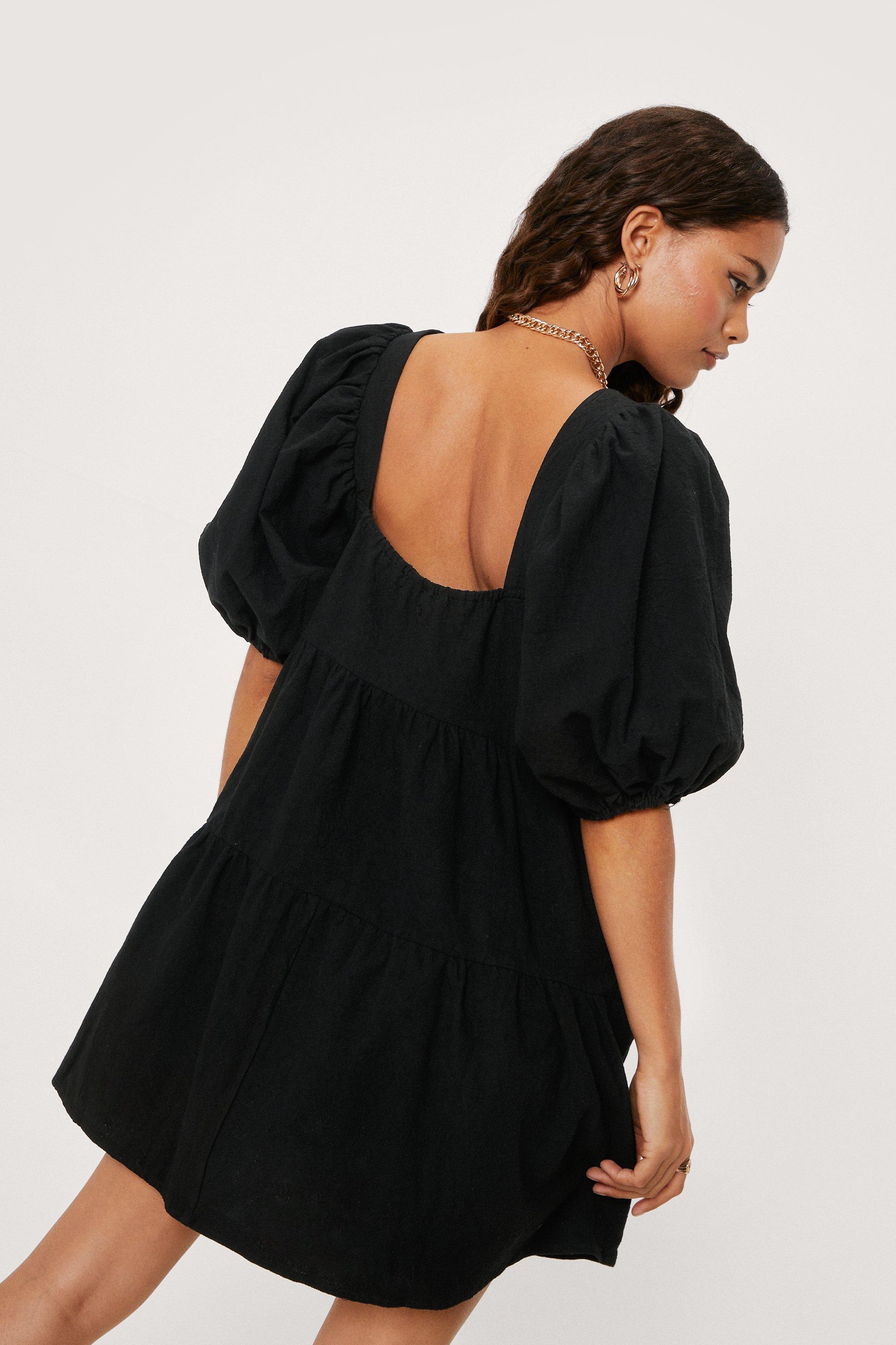 Petite Puff Sleeve Tiered Smock Mini ...