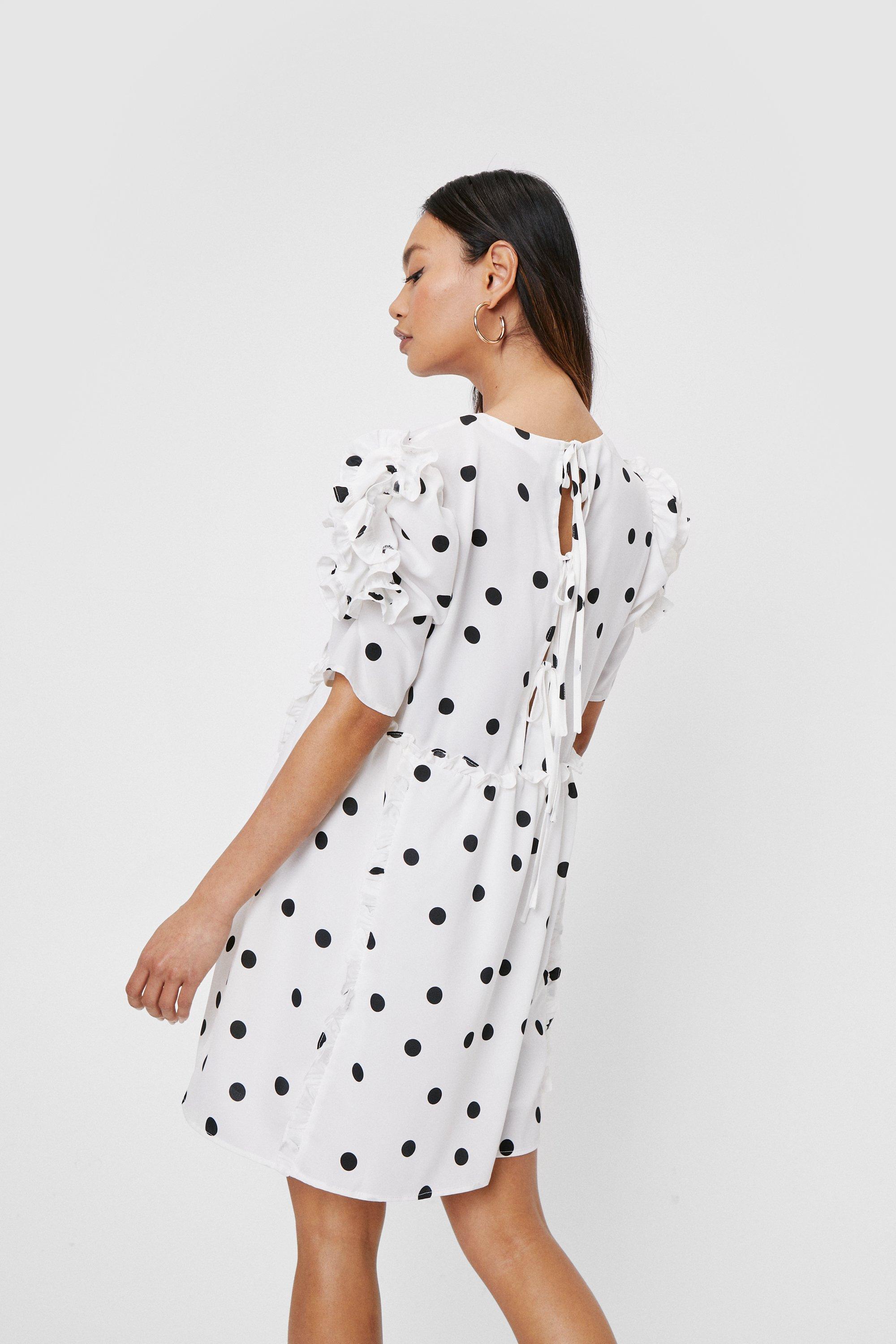 Petite Polka Dot Ruffle Mini Smock Dress