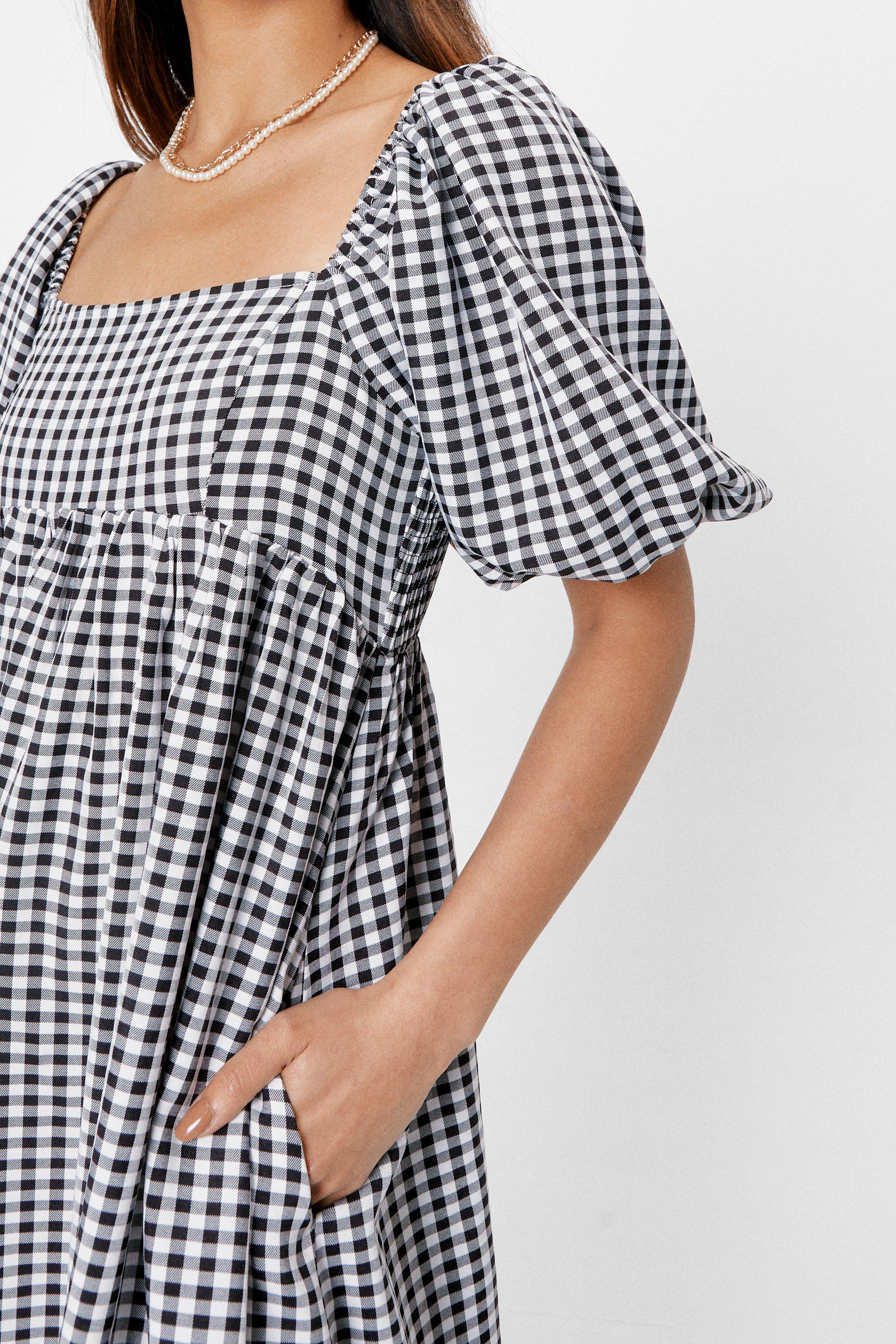 Square neck gingham outlet dress