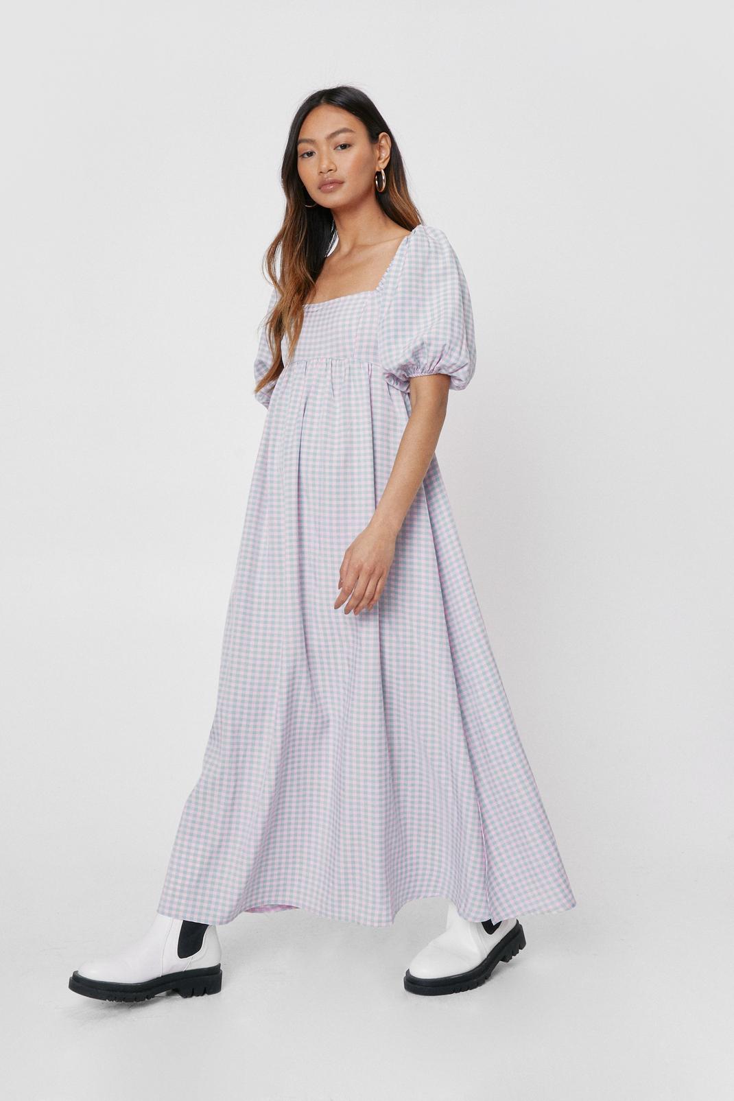 Lilac Petite Gingham Print Square Neck Maxi Dress image number 1